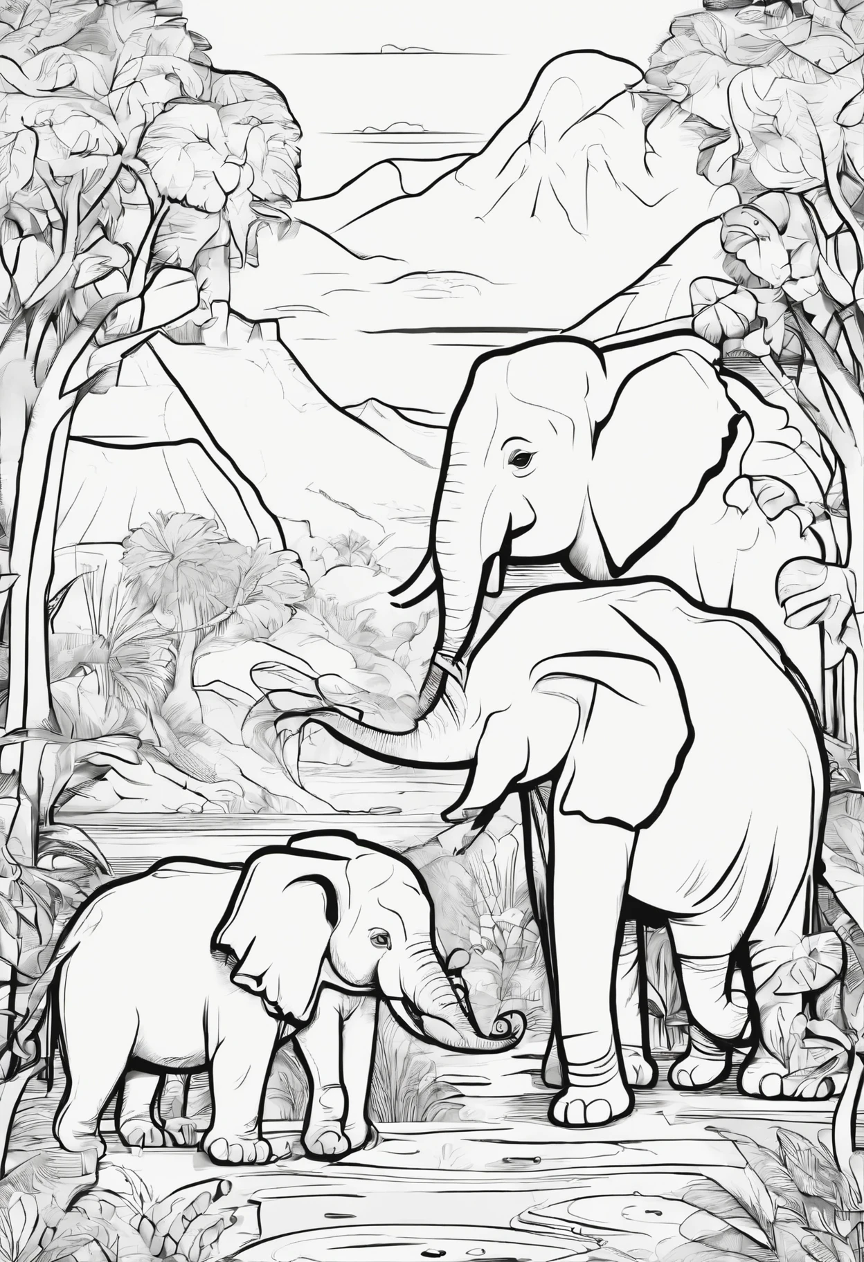 An illustration featuring cute animals like lions, giraffes, and elephants enjoying fast food items like burgers, fries, and milkshakes in a jungle setting.