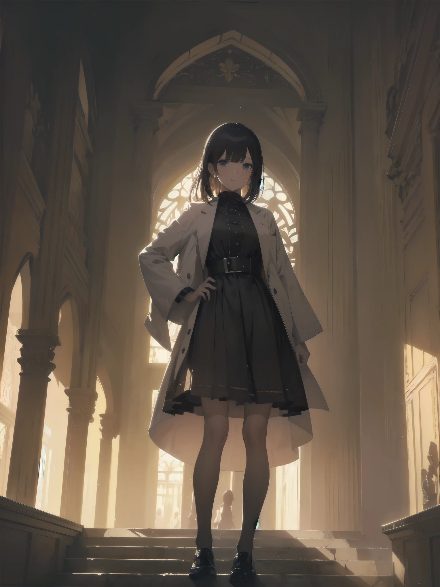 Inside the ancient ruins、In front of an altar illuminated by a mysterious power、One girl takes center stage。Her neat clothes and perfect features、With a clever gesture、Gives a feeling as if you have traveled back in time。Her appearance makes full use of realistic materials and textures.、Combining ancient mystery and modern beauty。This whole scene has、Artistic shading effect、There is a sense of dynamism reminiscent of the climax scene of a movie.。This high-quality, ultra-detailed illustration、Bring out the charm of the main heroine to the fullest