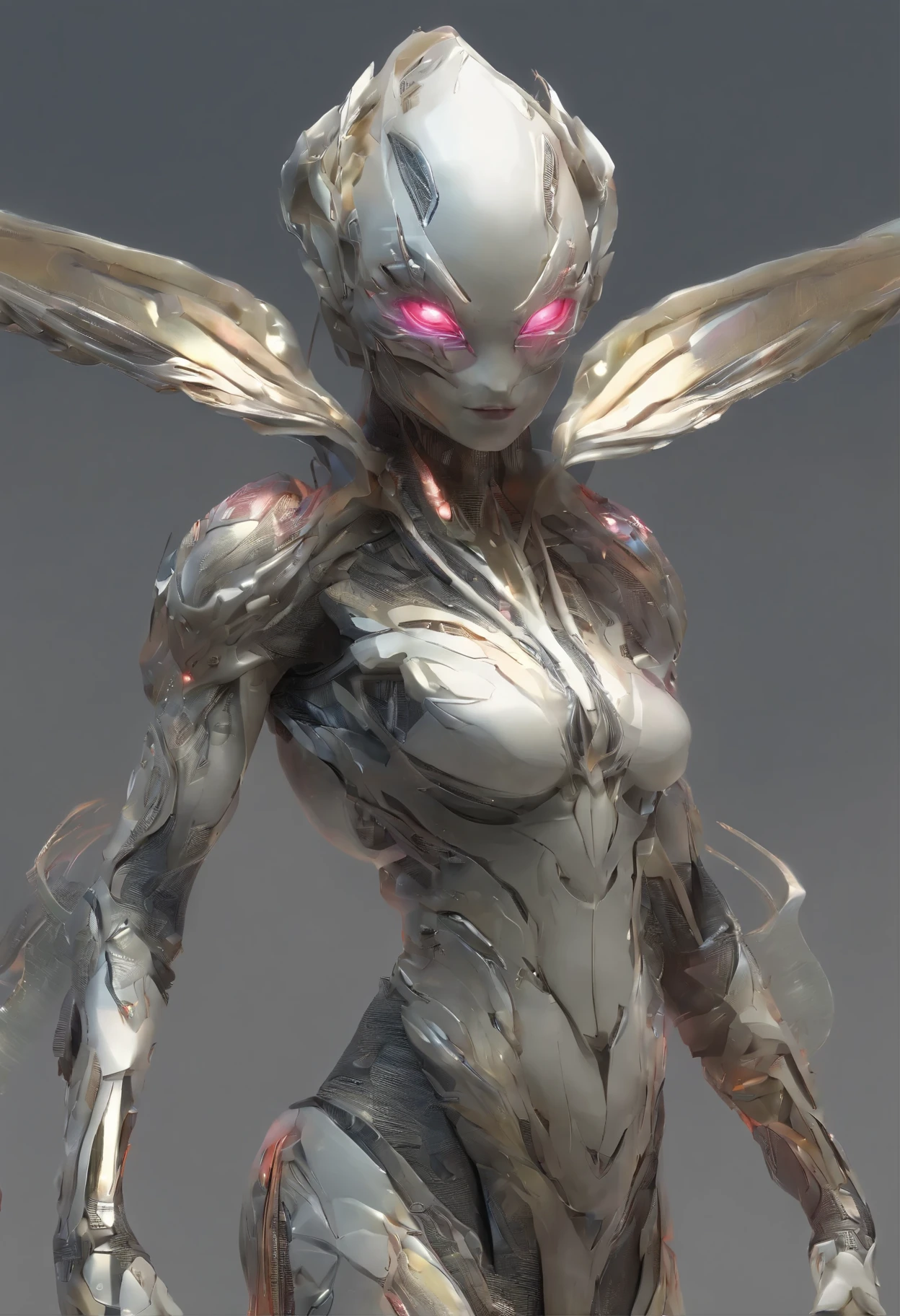 webbedtech female Huge Carnivorous Nestled Geometric Ethereal,  Webbed Appendages, Multi-Tailed Tufted-Tailed, Icy Scales, Horned Ears,     ,  fuzzy organic webs, scifi, detailed <lora:WebbedTech:0.8>