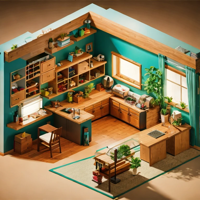 (masterpiece, best quality:1.2), Isometric interior scene