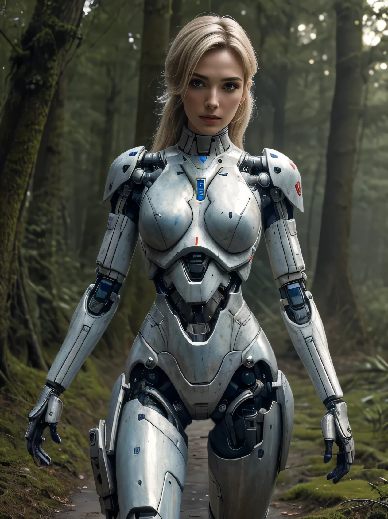 ((masterpiece, highest quality, Highest image quality, High resolution, photorealistic, Raw photo, 8K)), Abandoned robot soldier on battlefield, broken and immobile, rust and moss showing passage of time, female cyborg body, female body, biomechanical , extra detailed body, blowjob white mech, white biomechanical details, detailed body, shiny white armor, cybernetic body, eva unit-00 on back, full body details, 