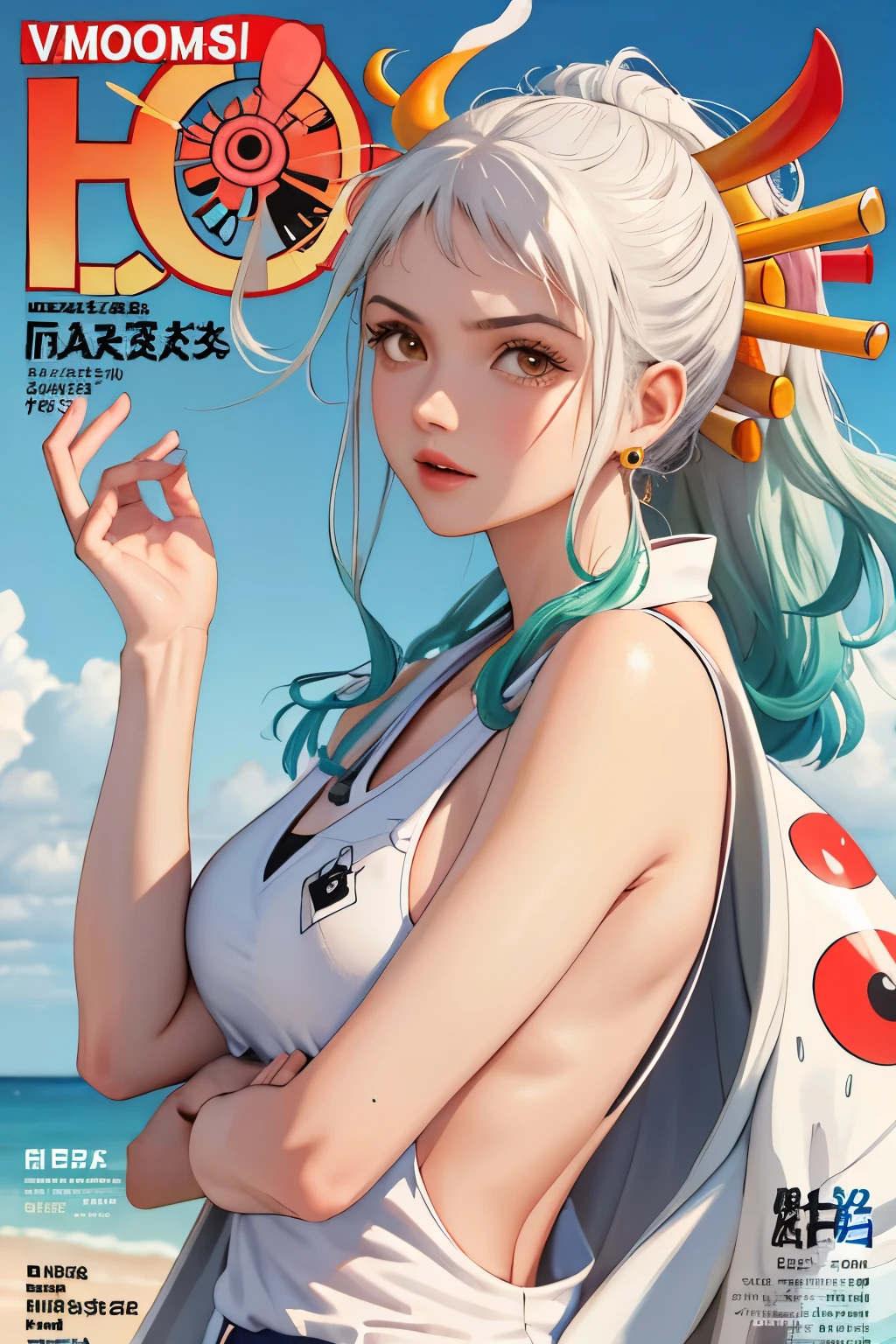 masterpiece, highest quality, spring clothes, , outdoors, magazine cover ,Upper body, ((yamato)) ((one piece)) , good hand, ヤマトone piece, one piece,