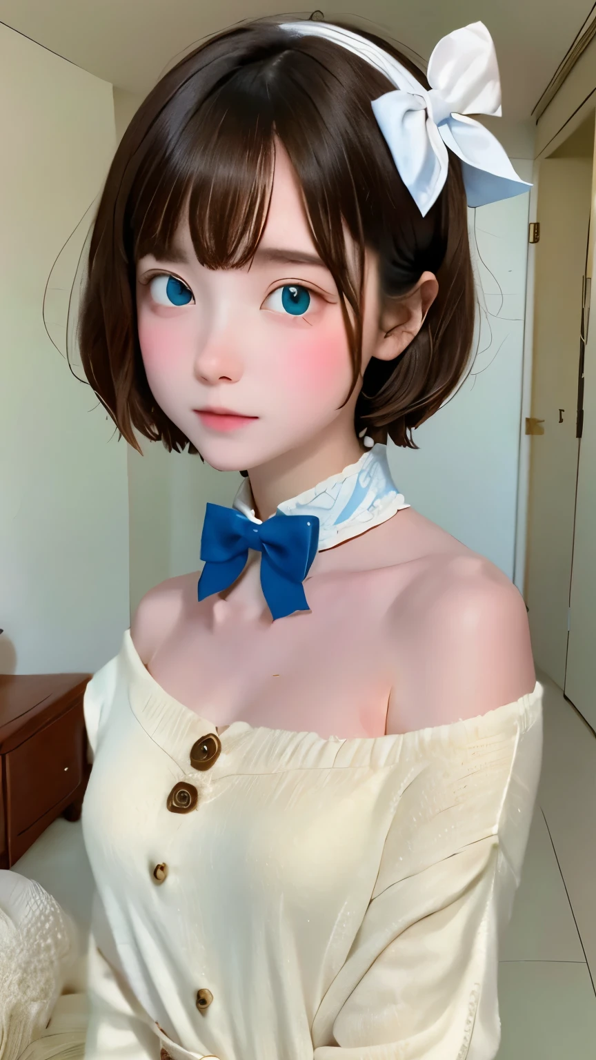 masterpiece, highest quality, 8k, super dense skin, look far away, jealous, cute, 1 girl, short hair, wearing a bow bow, Secret Society of Time Travelers,
