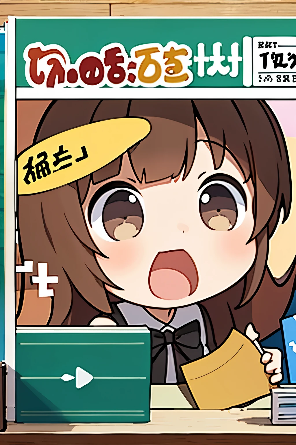 Photoreal、A was surprised to see her photo on the cover of a magazine.、pointing to his photo on the cover