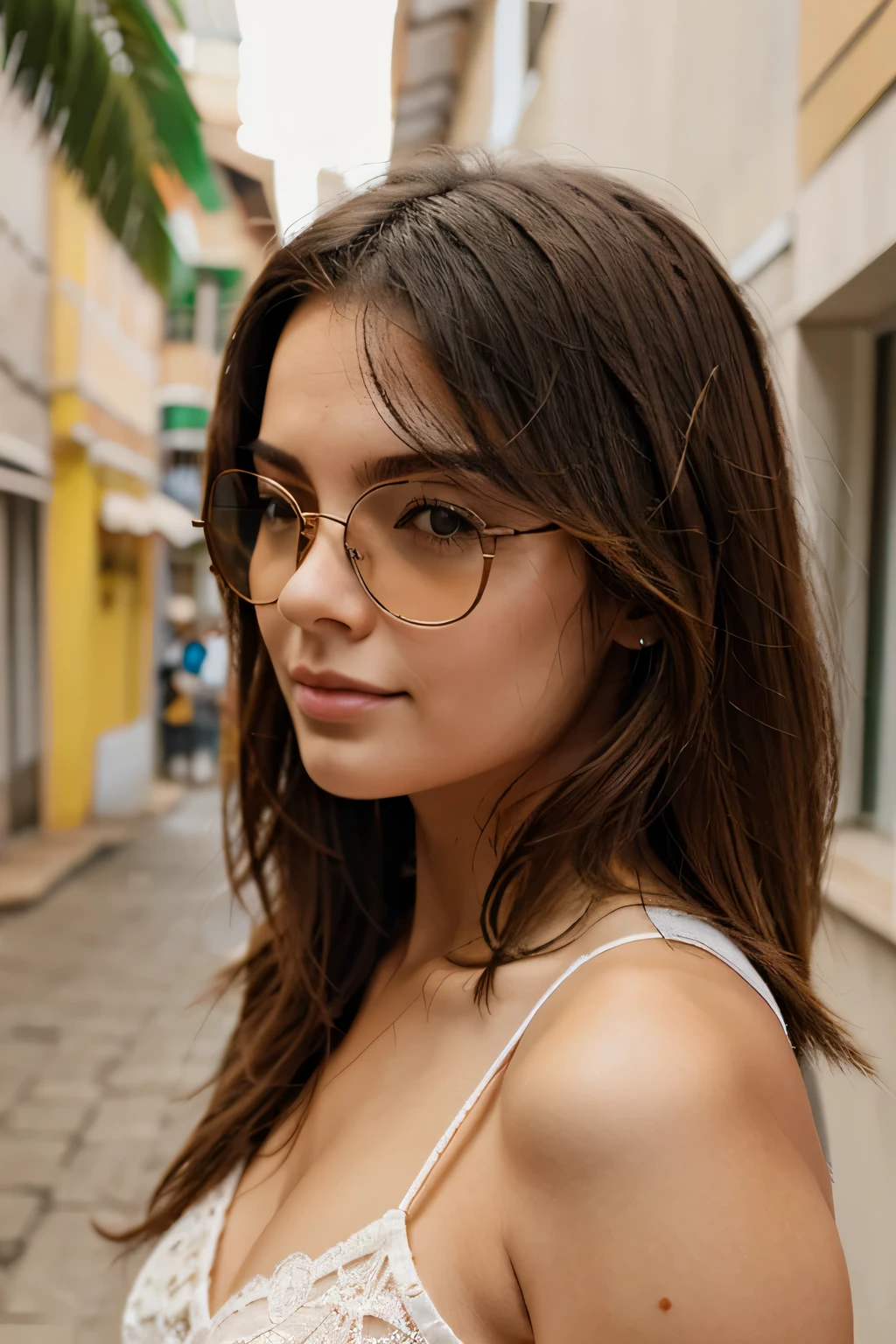 de cabelo cacheado com um pouco de espinhas oculos