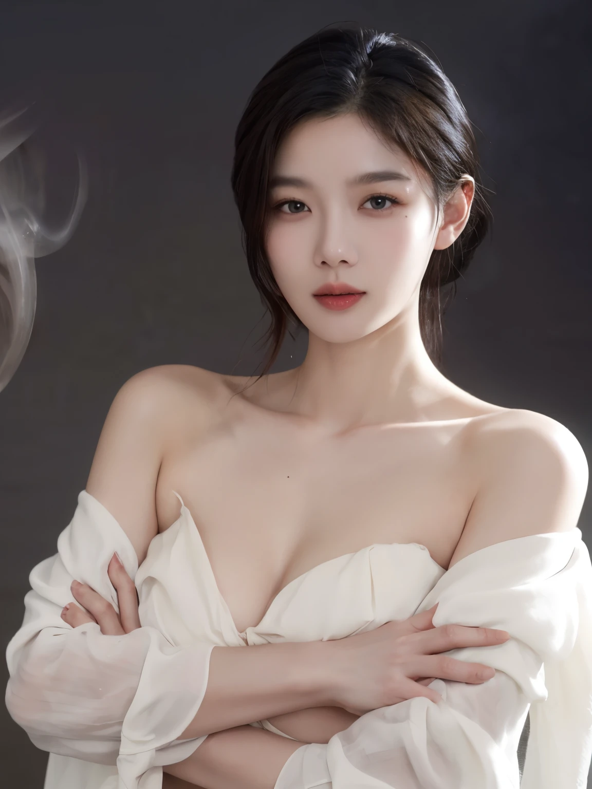 NFSW, The most beautiful naked Korean women the world has ever seen., Don&#39;t wear a shirt that shows off your chest., smoking, angry face, Beautiful shoulders, collarbone, sexy belly, half body