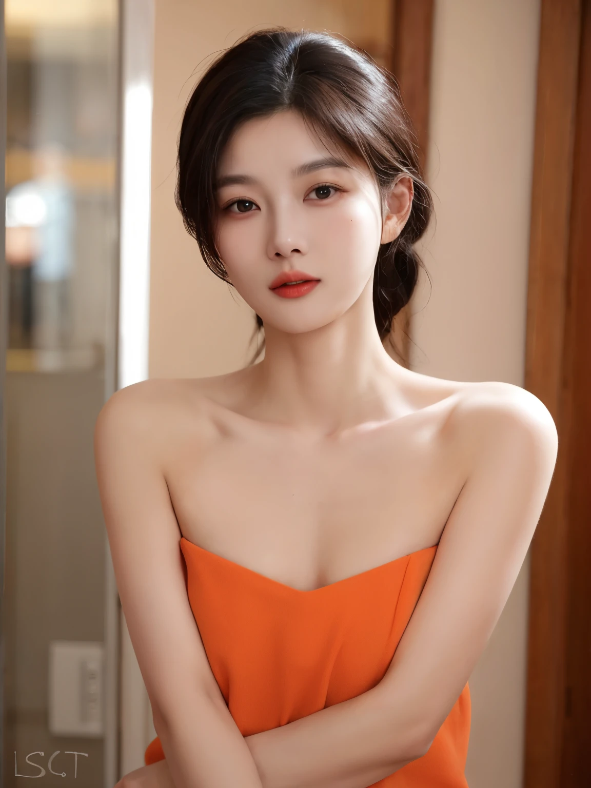 NFSW, The most beautiful naked Korean women the world has ever seen., Don&#39;t wear a shirt that shows off your chest., angry face, Beautiful shoulders, collarbone, sexy belly, half body, Flat chest