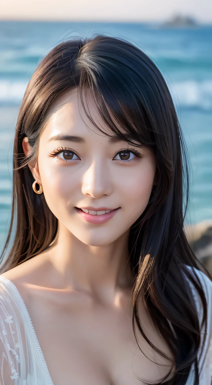 professional lighting,(Photoreal:1.4), (Top image quality:1.0), (超A high resolution:1.0), 8k, Raw photography, (masterpiece:0.2), (face to face with the children_v1:0.5)、(最高quality Detail:1.2)、realistic、8k UHD、High resolution、(1 girl:1.2)、超get used to itな、High quality textures、intricate details、get used to it、Very get used to it CG、High quality shadows、get used to it 美しく繊細な顔、Beautiful details and delicate eyes、(symmetrical eyes:1.2),Depth of written boundary、ray tracing,1 girl, japanese girl, (natural smile:1.4),cute, thin, Portrait of beautiful Japan woman,Gracefully stand on the sea, elegantly decorated hair, and a gentle expression. (With the sea in the background:1.4)、soft light on a spring afternoon、adds tranquility to the scene. Rendered in a realistic style with great attention to detail, High resolutionの画像, magic hour, (realistic:1.3), finely, quality, (table top:1.2), (realistic:1.2), (最高quality), (複雑なget used to it), dramatic, ray tracing, photograph, +roller