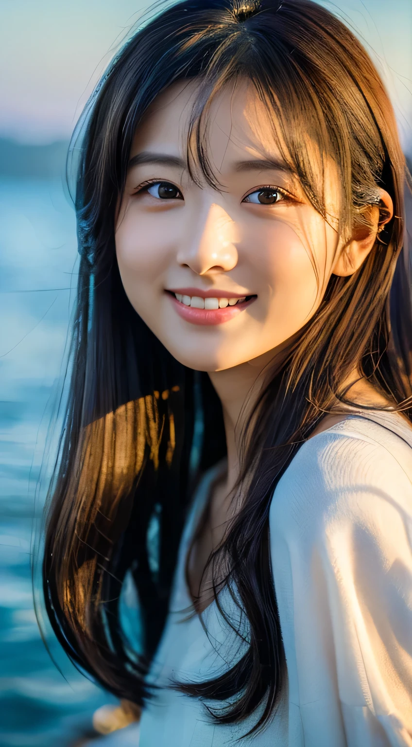 professional lighting,(Photoreal:1.4), (Top image quality:1.0), (超A high resolution:1.0), 8k, Raw photography, (masterpiece:0.2), (face to face with the children_v1:0.5)、(最高quality Detail:1.2)、realistic、8k UHD、High resolution、(1 girl:1.2)、超get used to itな、High quality textures、intricate details、get used to it、Very get used to it CG、High quality shadows、get used to it 美しく繊細な顔、Beautiful details and delicate eyes、(symmetrical eyes:1.2),Depth of written boundary、ray tracing,1 girl, japanese girl, (natural smile:1.4),cute, thin, Portrait of beautiful Japan woman,Gracefully stand on the sea, elegantly decorated hair, and a gentle expression. (With the sea in the background:1.4)、soft light on a spring afternoon、adds tranquility to the scene. Rendered in a realistic style with great attention to detail, High resolutionの画像, magic hour, (realistic:1.3), finely, quality, (table top:1.2), (realistic:1.2), (最高quality), (複雑なget used to it), dramatic, ray tracing, photograph, +roller