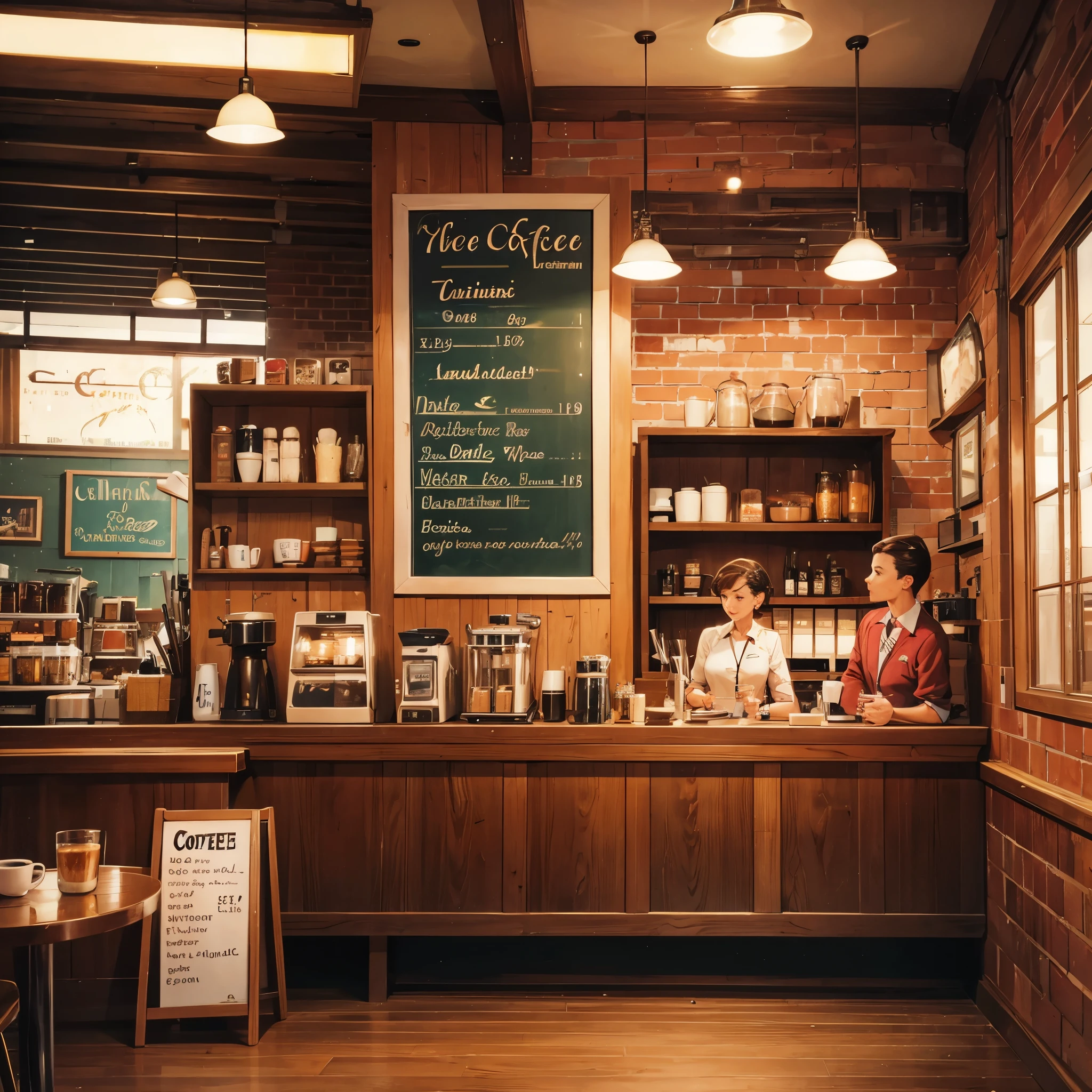 A complete coffee shop from the 1950s in the United States.