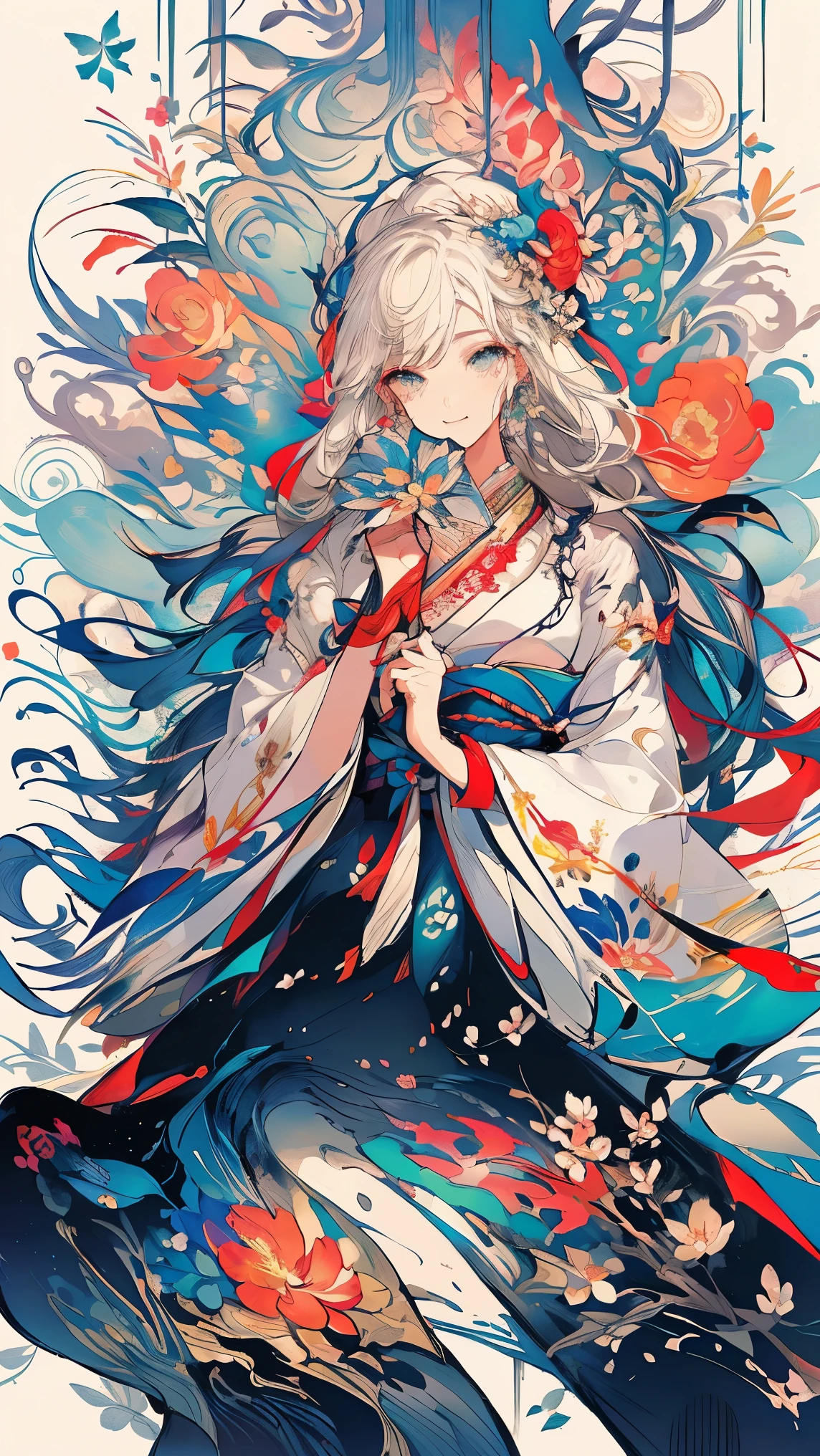 (masterpiece、highest quality、highest quality、official art、beautiful beautiful:1.2)、very detailed、(fractal art:1.1)、(Colorful:1.1)(Floral:1.6)、most detailed、(tangled:1.2)、(dynamic pose)、(abstract background:1.3)、(shiny skin)、(lots of colors:0.8)、、(earrings:1.4)、(feather:0.9)、Taisho romance