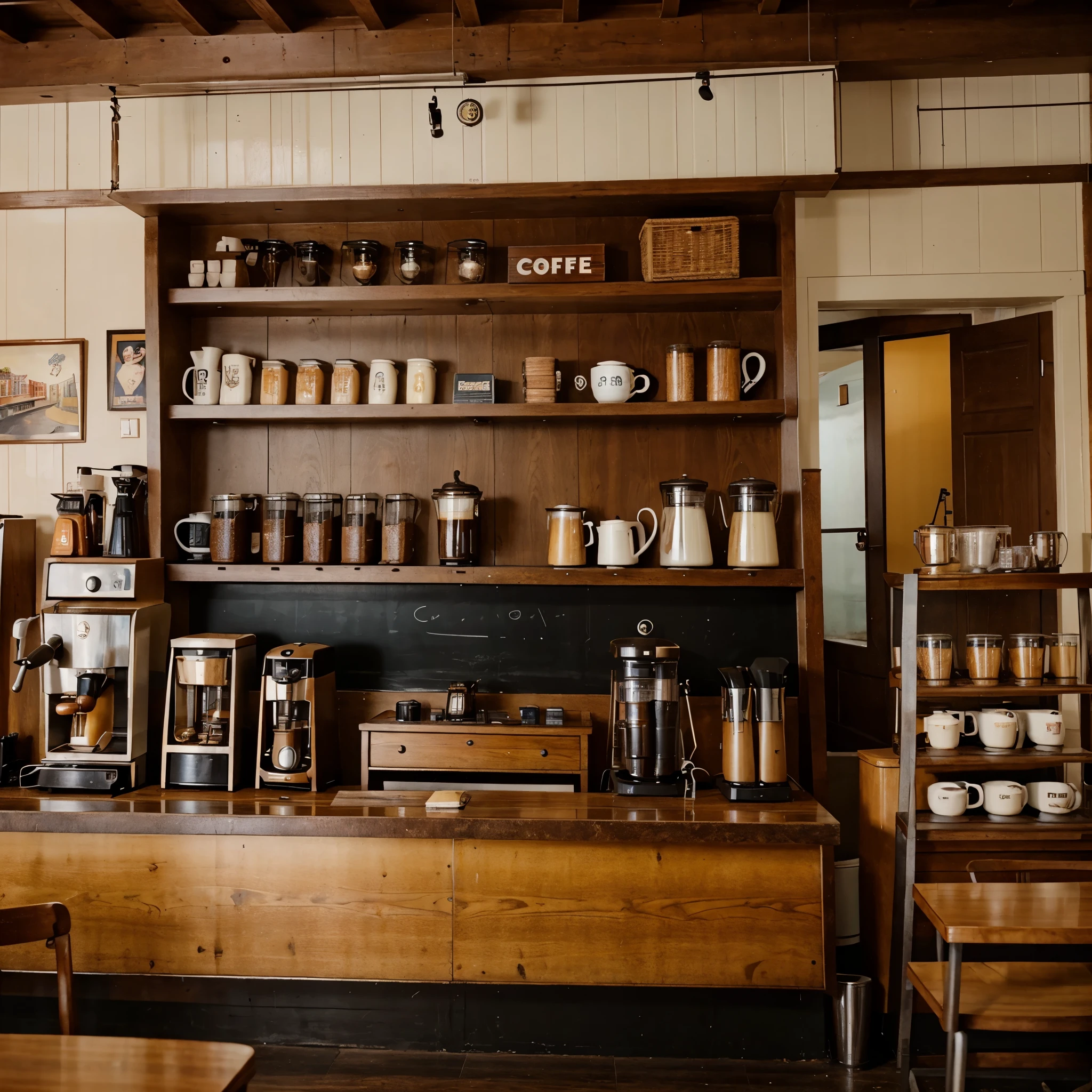 A complete coffee shop from the 1950s in the United States.
