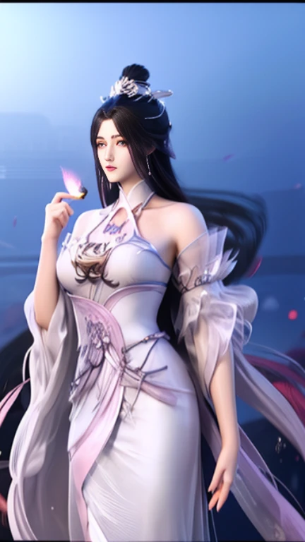 a close up of a woman in a dress with a bird in the background, xianxia fantasy, ((a beautiful fantasy empress)), ethereal beauty, white hanfu, ruan jia beautiful!, by Fan Qi, by Ye Xin, beautiful goddess, a beautiful fantasy empress, fantasy beautiful, jingna zhang, chinese style, beautiful maiden, xianxia