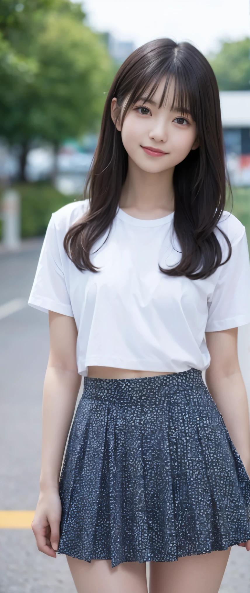 (masterpiece, highest quality:1.2), 8k, 12才のfull nudeの女の子, 85mm,Official AR RAW photo, スーパースリムなスレンダーbeautiful girl, (When I lift up my short navy blue skirt、上Half bodyfull nude、Super beautiful breasts、show me your ears、naked girl photoshoot、full nude, cute face, close, Half body, Biolace, gardenia, beautiful girl, 白いfloral skirt, floral skirt, thighs, short sleeve, stand on the station platform, looking at the viewer, no makeup, (big smile), film grain, chromatic aberration, sharp focus, face light, clear lighting, Ten generations, detailed face, background bokeh, (dark red tie:1.1)、((((((の上Half bodyfull nudeの女の子))))))、((((((12才のfull nude女子高生)))))、thin waist、Lowered from the top of the front