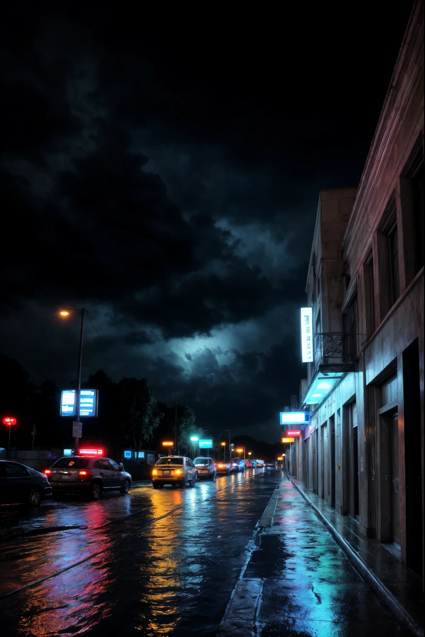 photo of a 21 year old girl BREAK walking night city rain BREAK ultra detailed BREAK wet black clothing BREAK torrential rain night neon lights