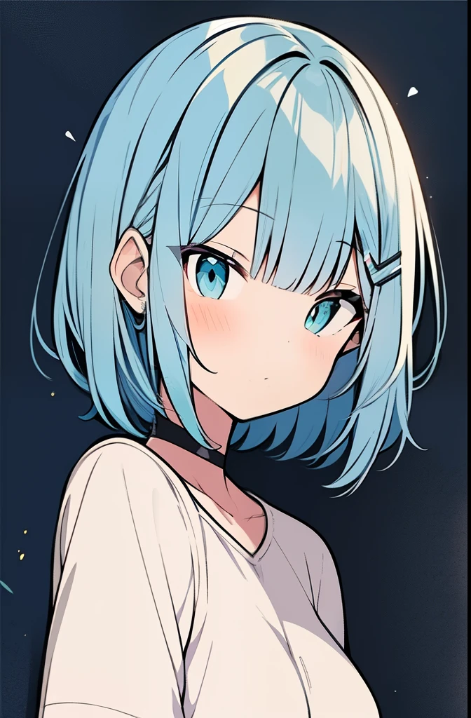 anime girl with blue hair and white shirt looking at camera, anime girl with teal hair, cute girl anime visual, mikudayo, extremely cute anime girl face, anime moe art style, hatsune miku short hair, anime style 4k, High quality anime art style, young anime girl, (anime girl), an anime girl, cute anime girl portraits