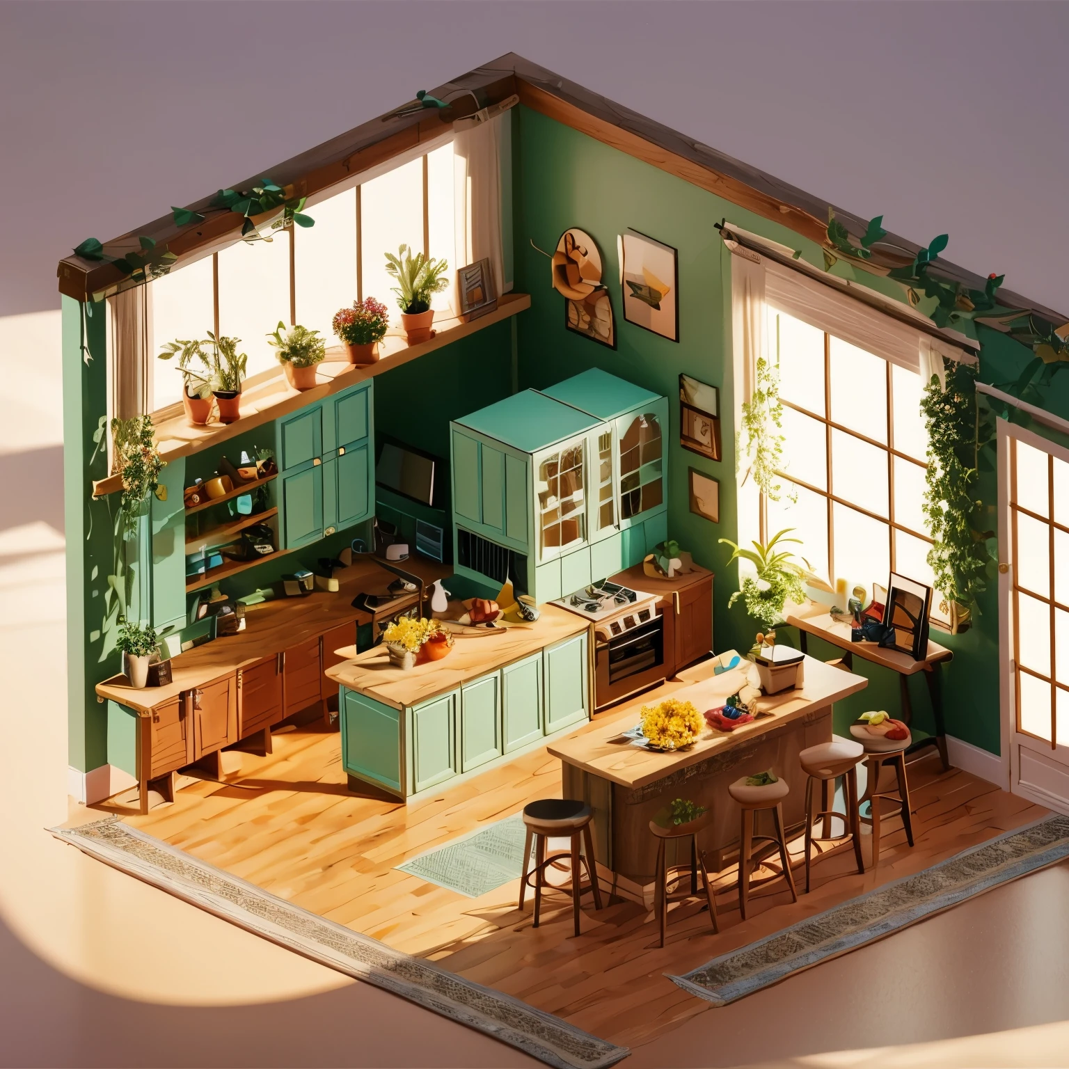 (masterpiece, best quality:1.2), Isometric indoor scene