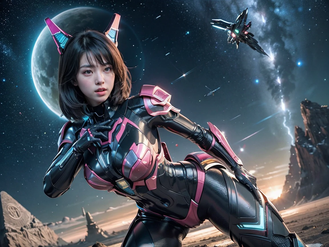 display full body female spacesuit created by HR Giger, ((made from purple jigsaw puzzle pieces)), hyperdetailed, ((breaking apart)), (anime style: 1.5), wide angle, 30k, UHD, --auto --s2