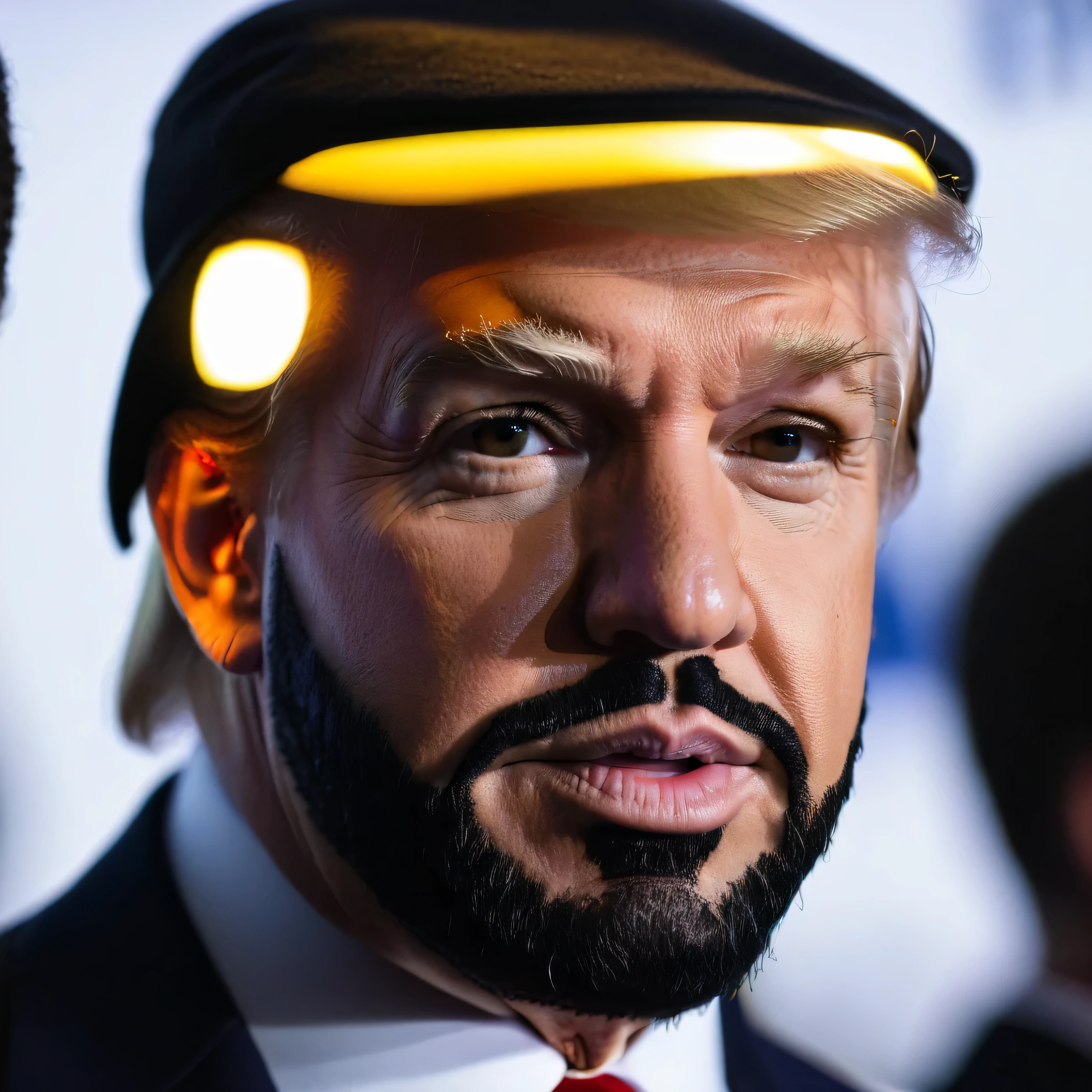 Close up photo of Donald trump :1 AND close up photo of Drake:1.5