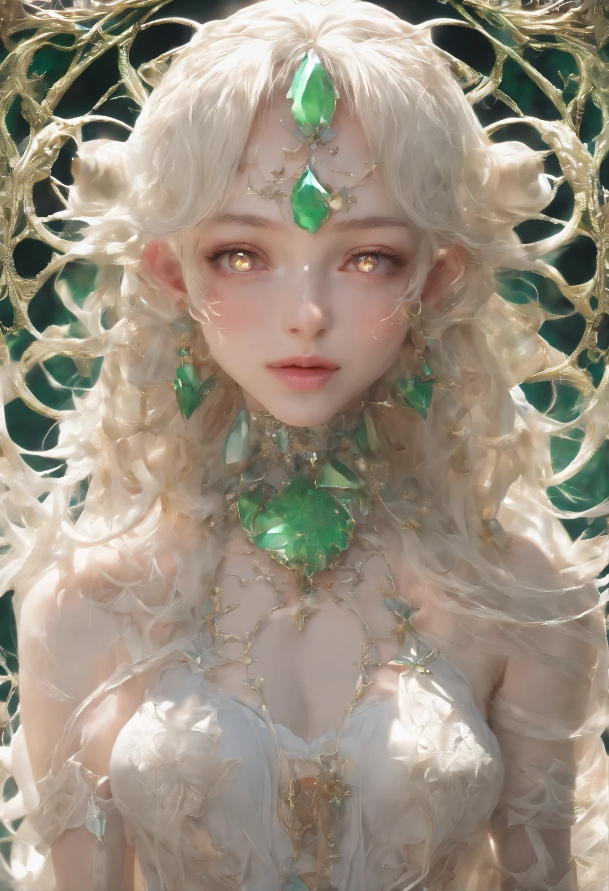 (Portrait of a beautiful yet frightening female alien ager:1.4), ((There is a female genital-like organ in the middle of the forehead.:1.8)), (realistic face:1.2), Super realistic clear skin, she is very sleepy, (Number of award-winning masterpieces々, incredibly detailed, Texture and maximum detail), midnight aura, unreal engine 5, super sharp focus, midnight aura, unreal engine 5, super sharp focus, (art by Amano Yoshitaka:1.5), art germ, Reusch, intricate artwork, ultra realistic realism, High resolution, High freshness, draw faithfully, official art, Unity 8K 壁紙, Super detailed artistic photography, dream-like, fantasy creation, dream snail, (biopunk nautilus:1.3),thrilling color scheme, amazing mutation, well-proportioned body, goddess of the deep sea, fractal, Geometric pattern, impossible numberany transparent white tentacles with luminescent organs:1.4), Subtle emerald green accents, (smile seductively:1.3),(she has the most beautiful face in the history of the universe:1.5), (She looks down at the viewer with glowing red eyes without pupils:1.3), an evil gaze that seduces, cinematic lighting, (no makeup:1.3), (From the gap between your cute lips、Long canine teeth peek out like a vampire:1.5), in the palace hall, A sweet sigh leaks from your beautiful lips, ecstatic expression, She has countless hair-like translucent tentacles on her head.。