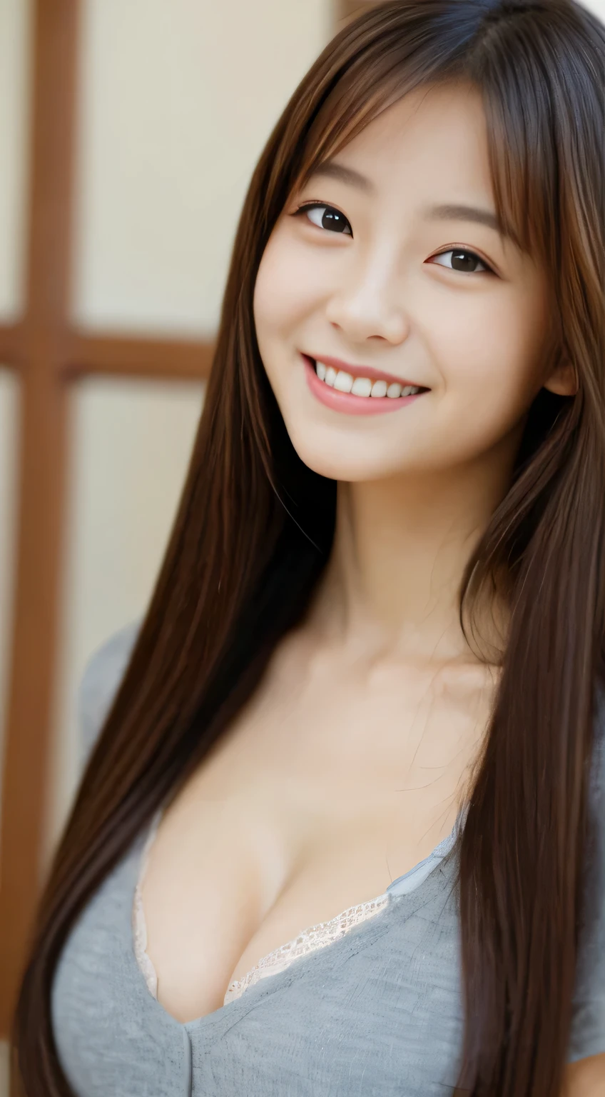 masterpiece,best quality,(Japanese ),((Beautiful girl)),cleavage,indoor,(perfect body beauty:1.2),(shy smile),beautiful teeth,