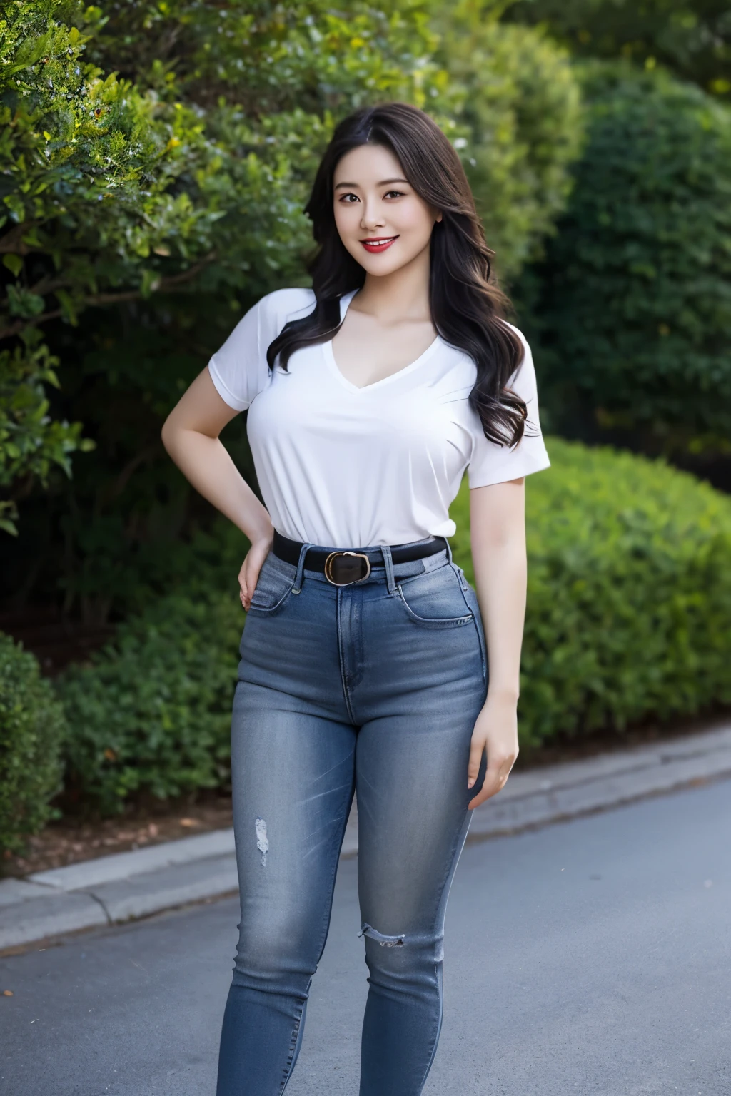 The neck is flesh-colored and beautifully smooth,Cheek and jaw lines are clearly defined and beautiful,Black clothes,Beautiful and firm bust,The best beautiful bust,Tight waist,Perfectly proportioned and balanced,Elegant, beautiful and graceful,