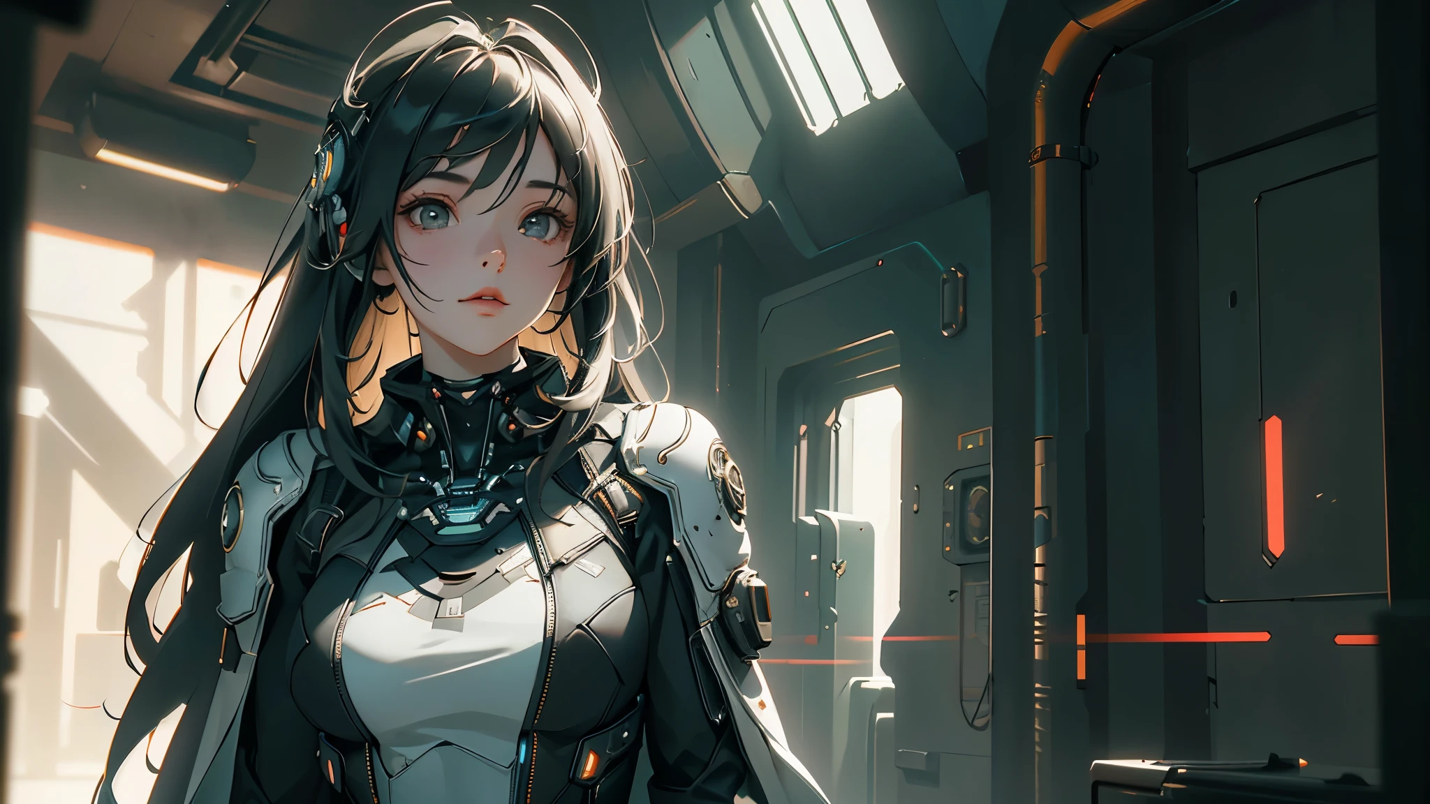 1 girl, solo, ((Best quality)), ((masterpiece)), (detailed:1.4), 3D, an image of a beautiful cyberpunk female,HDR (High Dynamic Range),Ray Tracing,NVIDIA RTX,Super-Resolution,Unreal 5,Subsurface scattering,PBR Texturing,Post-processing,Anisotropic Filtering,Depth-of-field,Maximum clarity and sharpness,Multi-layered textures,Albedo and Specular maps,Surface shading,Accurate simulation of light-material interaction,Perfect proportions,Octane Render,Two-tone lighting,Wide aperture,Low ISO,White balance,Rule of thirds,8K RAW,