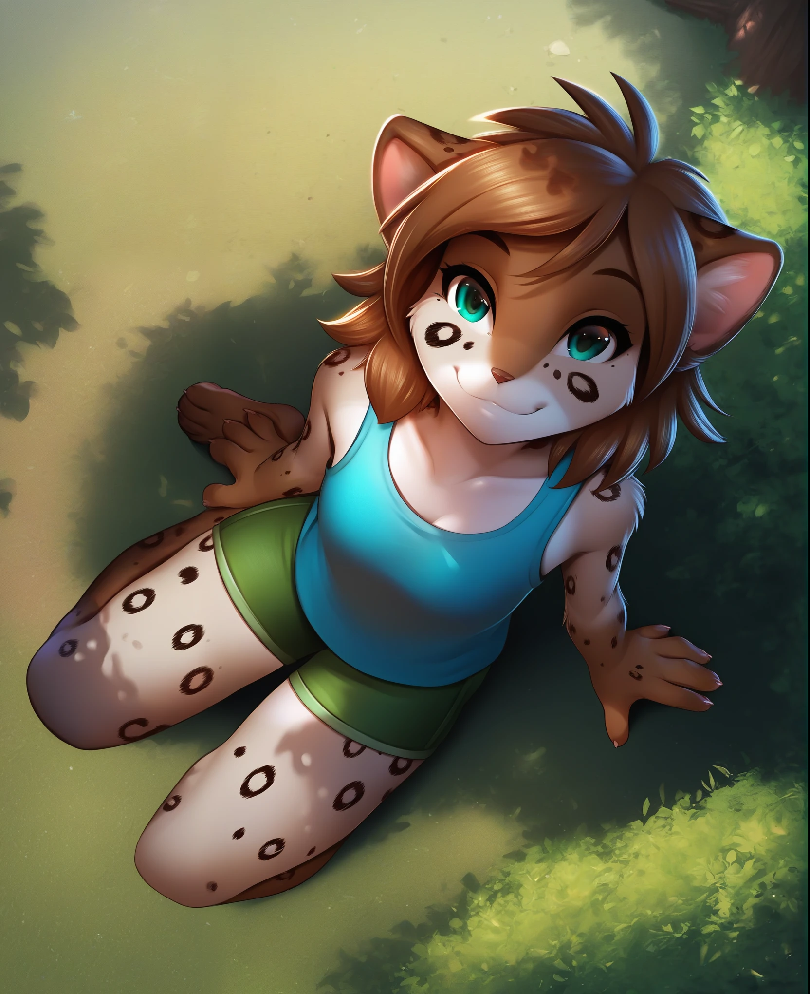 score_9, score_8_up, score_7_up, score_6_up, score_5_up, score_4_up, 1girl, full body, nature, source_furry, kathrin vaughan, medium hair, looking at viewer, smile, detailed fur, (detailed skin:1.3), young, , from above