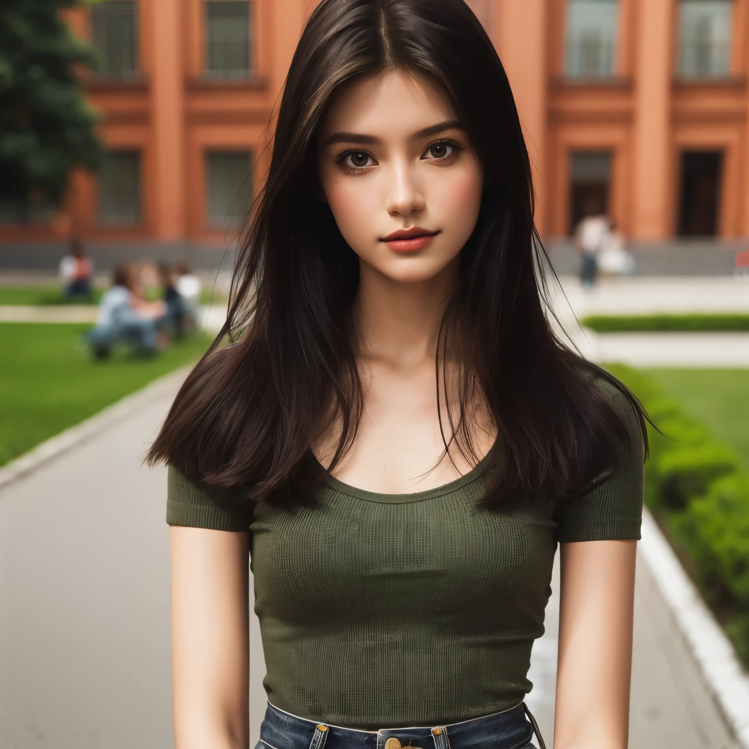 Mujer arafed con un top verde y jeans posando para una foto., hermosa chica modelo, Anna Nikonova aka Newmilky, hermosa chica modelo, linda mujer joven, hermosa joven, muchacha atractiva, foto de modelo chica delgada, Chica muy hermosa, girl with dark brown hair, mujer joven muy hermosa, una hermosa joven, chica linda-cara-fina