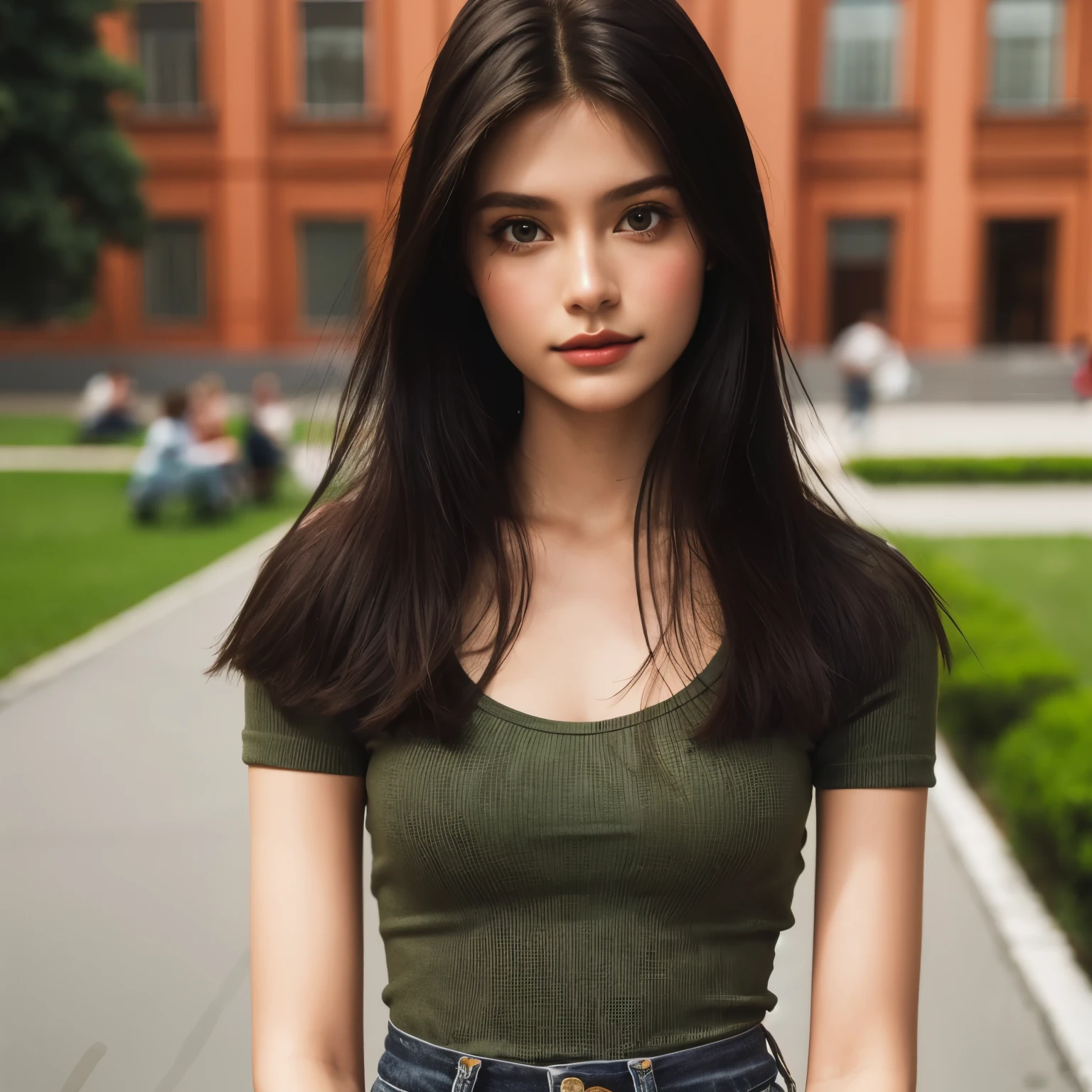 Mujer arafed con un top verde y jeans posando para una foto., hermosa chica modelo, Anna Nikonova aka Newmilky, hermosa chica modelo, linda mujer joven, hermosa joven, muchacha atractiva, foto de modelo chica delgada, Chica muy hermosa, girl with dark brown hair, mujer joven muy hermosa, una hermosa joven, chica linda-cara-fina