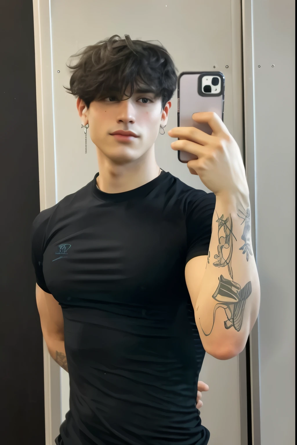 homem arafiado tirando uma selfie no espelho com um celular, estilo de seb mckinnon, young handsome and pale rome, com tatuagens, I agree with you, imagem de perfil, taken at the beginning of 2020, marco lense, homem jovem e magro, Rafael Personaz, 18 anos de idade, tatuado, non-binary model, Zac Retz