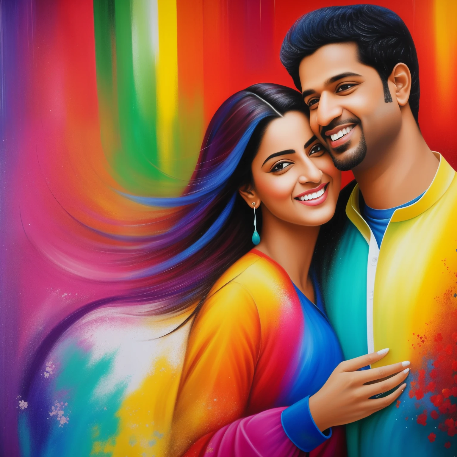 pintar: um casal de namorados apaixonados e felizes dentro do shopping. Estilo de pintura: "impressionismo",Rupali.sachin com cores vibrantes bem definidas em 8K. Paint in a way that recognizes characters easily and reveals the perfection of characters' facial expressions.