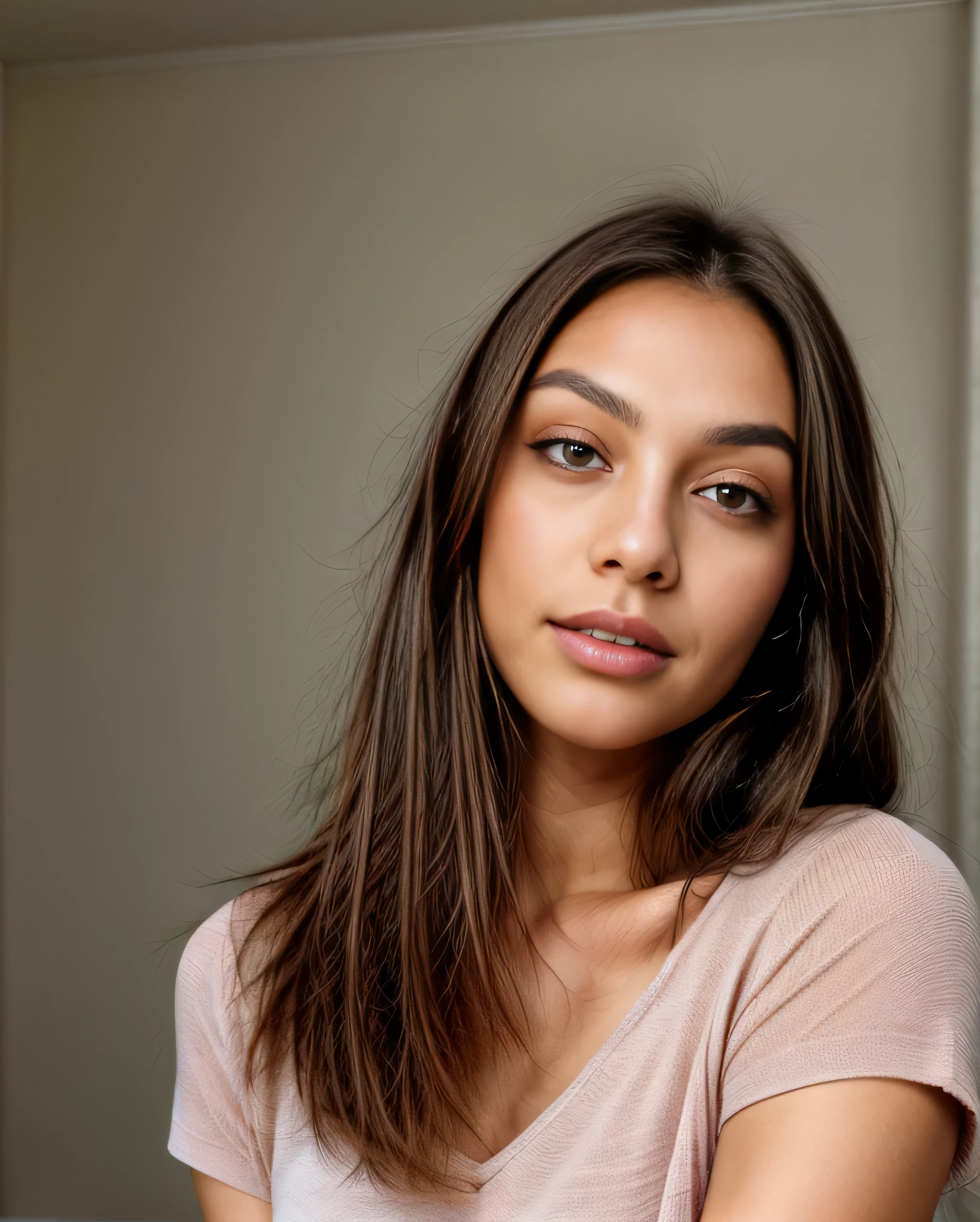 A beautiful white young woman, dark and straight hair, light brown colored eyes, her lips should be full and inviting with a natural rosy tint, Instagram Photo (textured skin, skin pores:1.1), (moles:0.8), imperfect skin, perfect face, beautiful dress, elegance, full body 