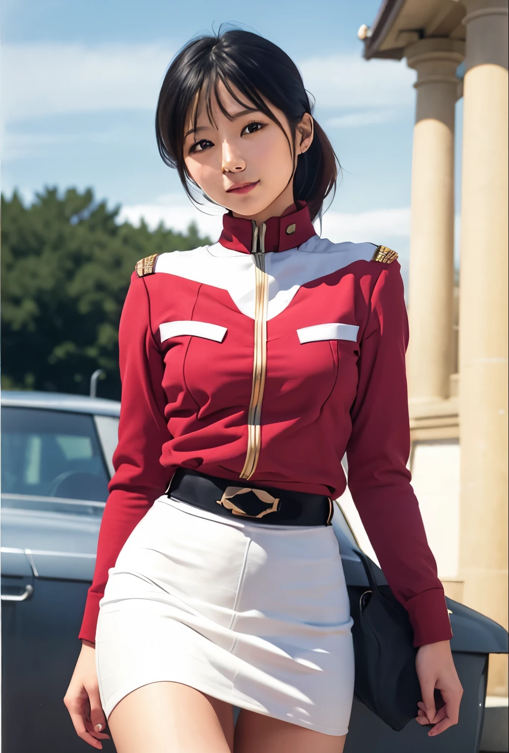 real photos、Highest imYear quality、Beautiful woman、beautiful thighs、beautiful face、real imYear、federal army uniform uper mini skirt、white panties、ponytail、Yuriko Yoshitaka、16Year日本人女性、Mrs. Bowe、pretty girl、white pantiesーが丸見え、1６Year、（white pantiesー:1.3）、super mini skirt、beautiful thighs、white pantiesー、赤いミニスカートがめくれてwhite pantiesーが見えてる