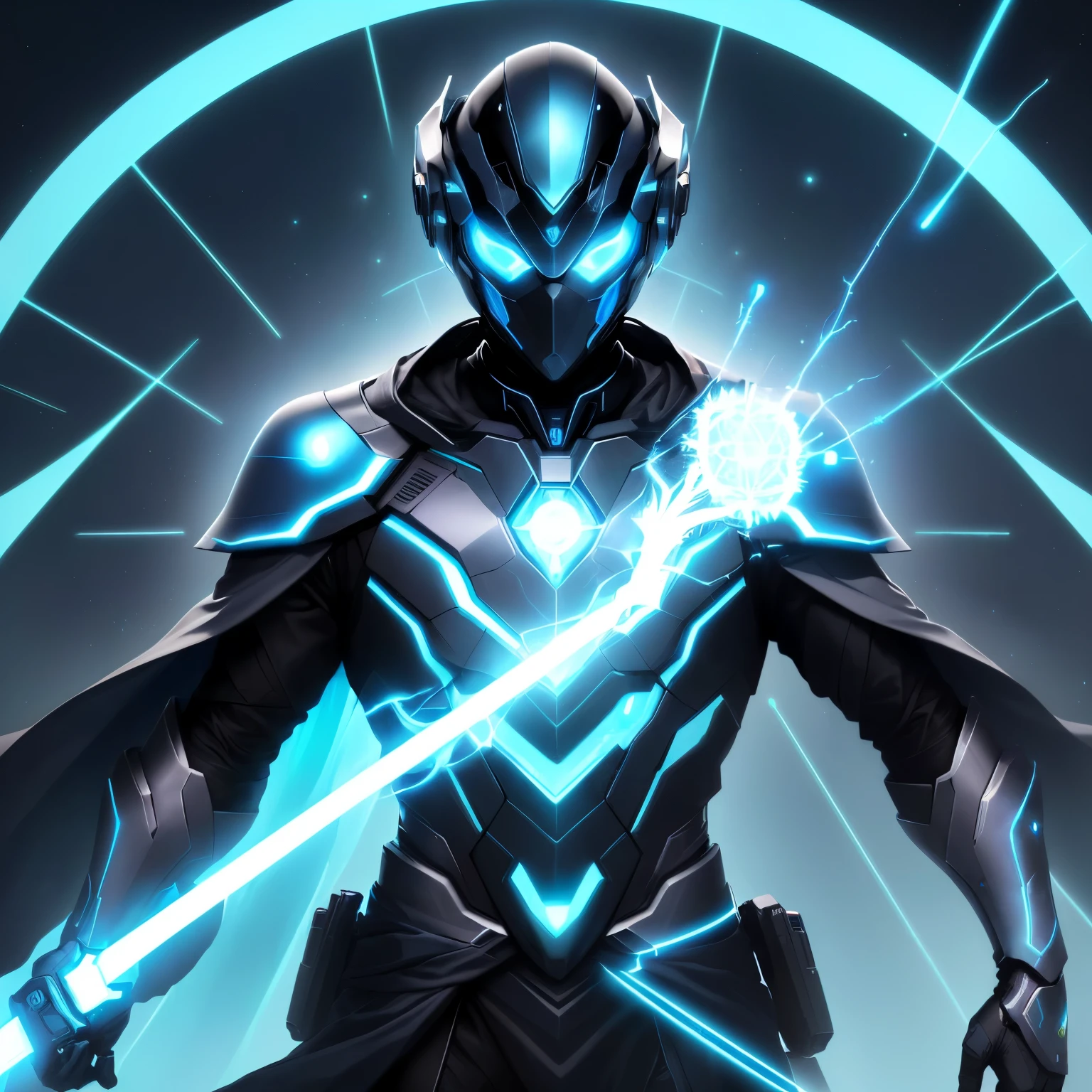 Man of the Future
The Man of the Future, an intriguing figure cloaked in a metallic suit, shines with a futuristic aura. His face, concealed by a visor, shows only glowing blue eyes reflecting a profound intelligence. A holographic display hovers above his head, projecting complex data and calculations in real-time. In one hand, he holds a compact yet advanced device, and in the other, a glowing staff emitting a gentle blue energy. The world around him seems to bend to his will, as people near him stare in awe and wonder, while the sky is painted with vibrant hues of neon colors. The Man of the Future
