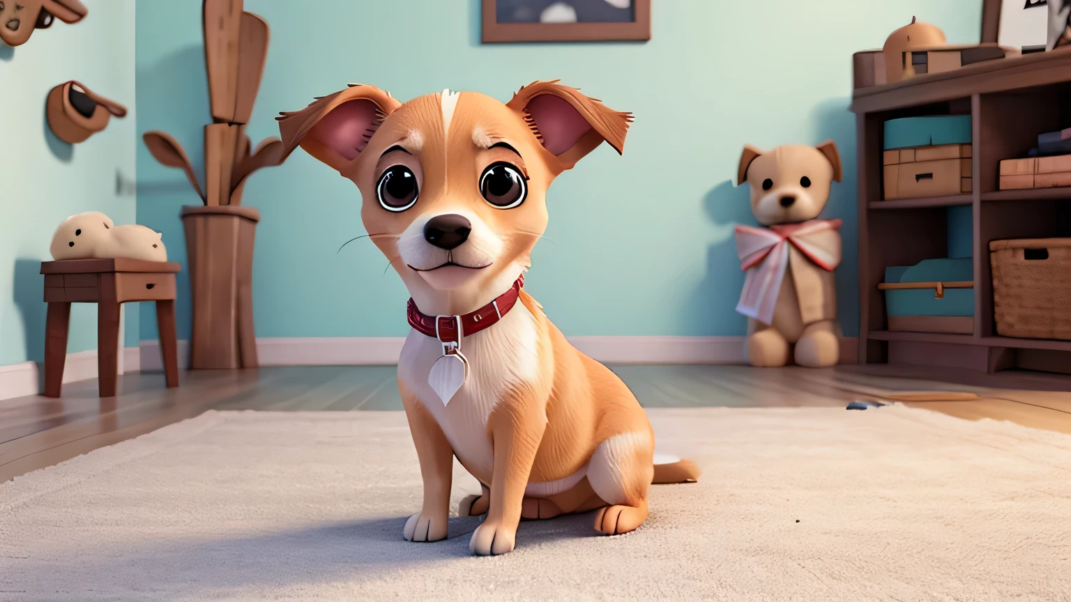 "Por favor, create an illustration of a realistic but endearing chihuahua dog.. Faithfully captures the dog's characteristics by incorporating soft, expresiones y poses amistosas. Aim for a design that evokes warmth., sentimientos acogedores en el espectador."