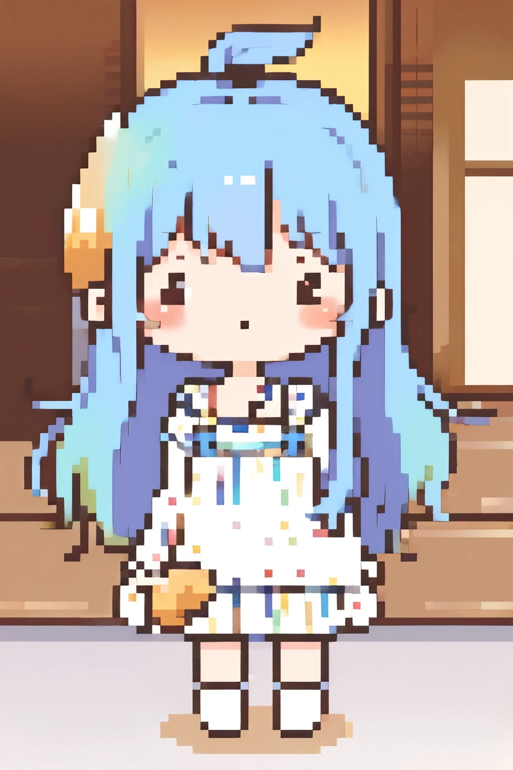 super deformed, best quality, 8k, beautiful woman, blurry look, wistful look, iridescent white two side up messy wavy hair, (wind), wearing fluffy long-pile knit long pastel color dress, relax in the room, variety of visual styles that combine various artistic elements like a sparkling rainbow, BREAK , black oval eyes