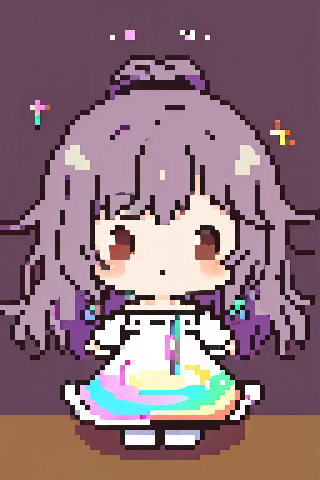 super deformed, best quality, 8k, beautiful woman, blurry look, wistful look, iridescent white two side up messy wavy hair, (wind), wearing fluffy long-pile knit long pastel color dress, relax in the room, variety of visual styles that combine various artistic elements like a sparkling rainbow, BREAK , black oval eyes