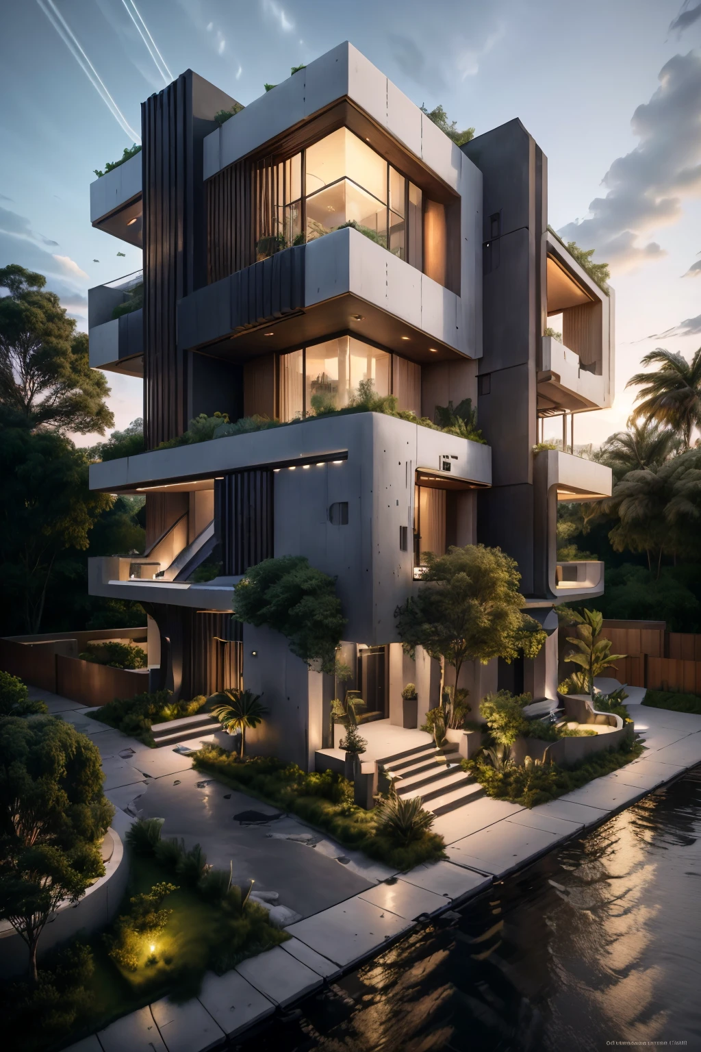 A futuristic house, ultra-realistic in design, boasts high definition details thatleave you in awe. Special lighting illuminates every corner, casting an arrestedchorus of shadows that play with the textures and contours of thearchitecture. The house appears almost alive, a beacon of technological advancementand innovation in an otherwise mundane world.