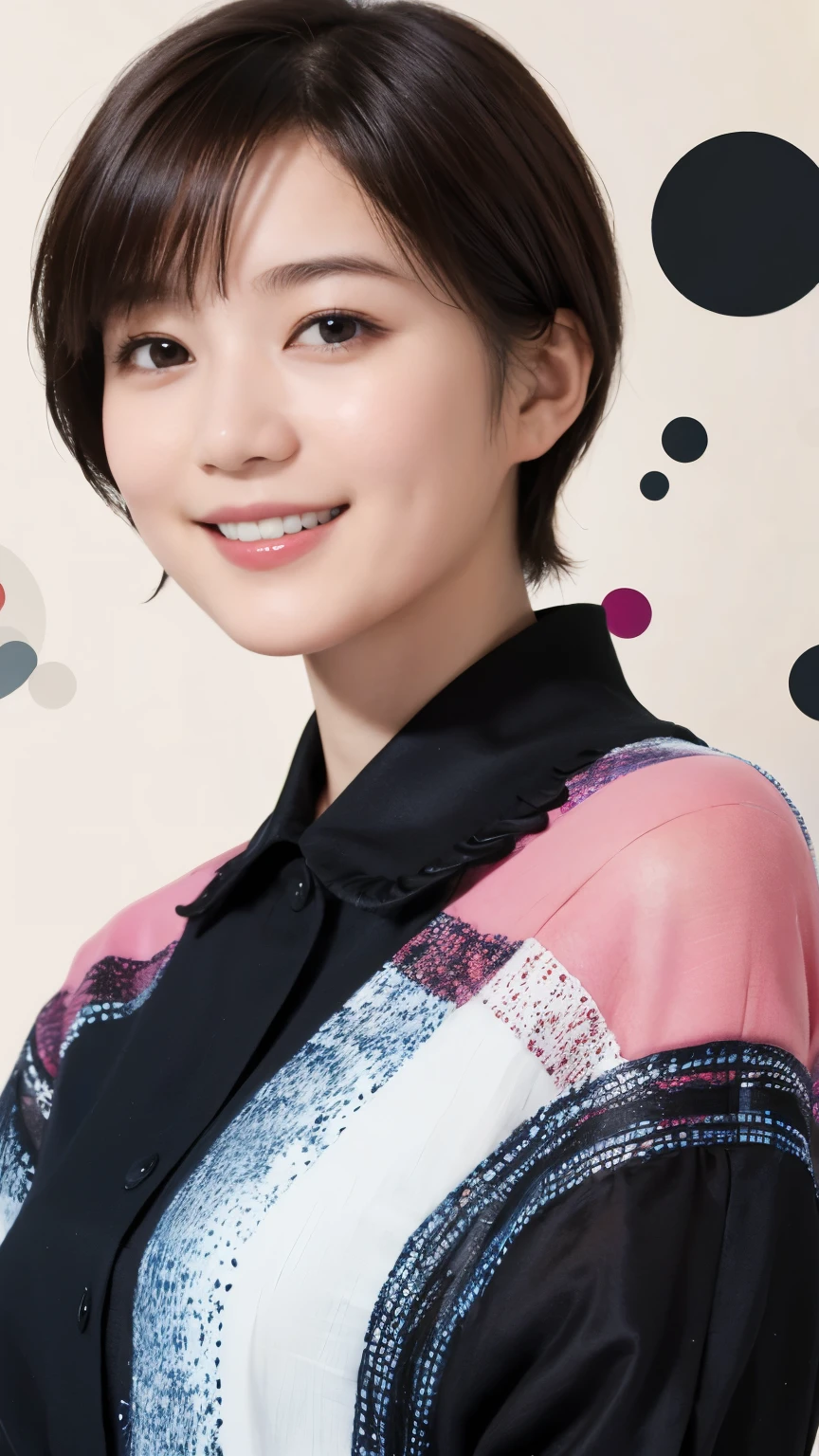 178 Short hair, 20 year old woman, gentle smile, (abstract background:1.46)
