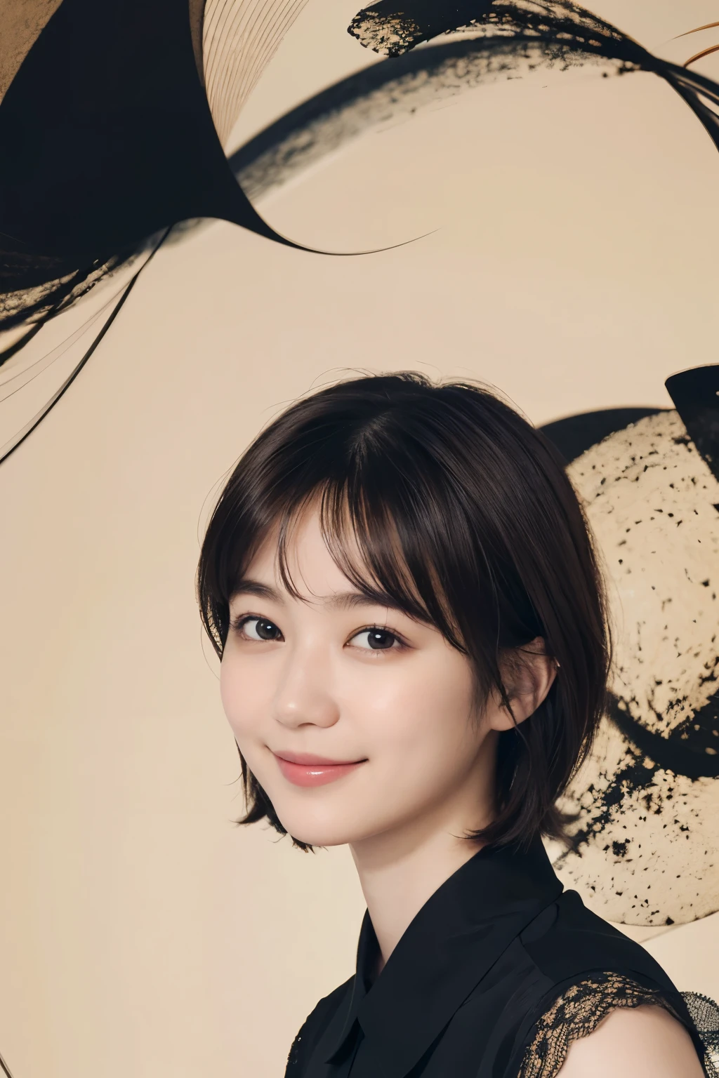 178 Short hair, 20 year old woman, gentle smile, (abstract background:1.46)