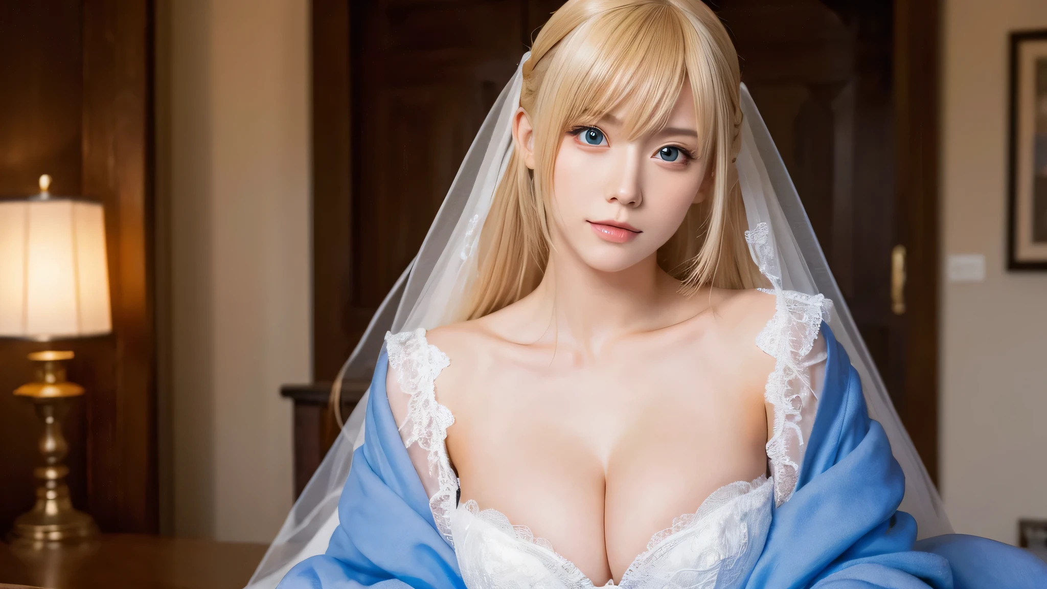 ((alone)),(masterpiece,highest quality,High resolution,realistic, photo realistic), cosplay,Artoria Pendragon, cleavage, High resolution, plump lips, blonde, whole body,  comb hair,super beautiful,beautiful skin,beautiful and detailed eyes,detailed face,slim,Upper body