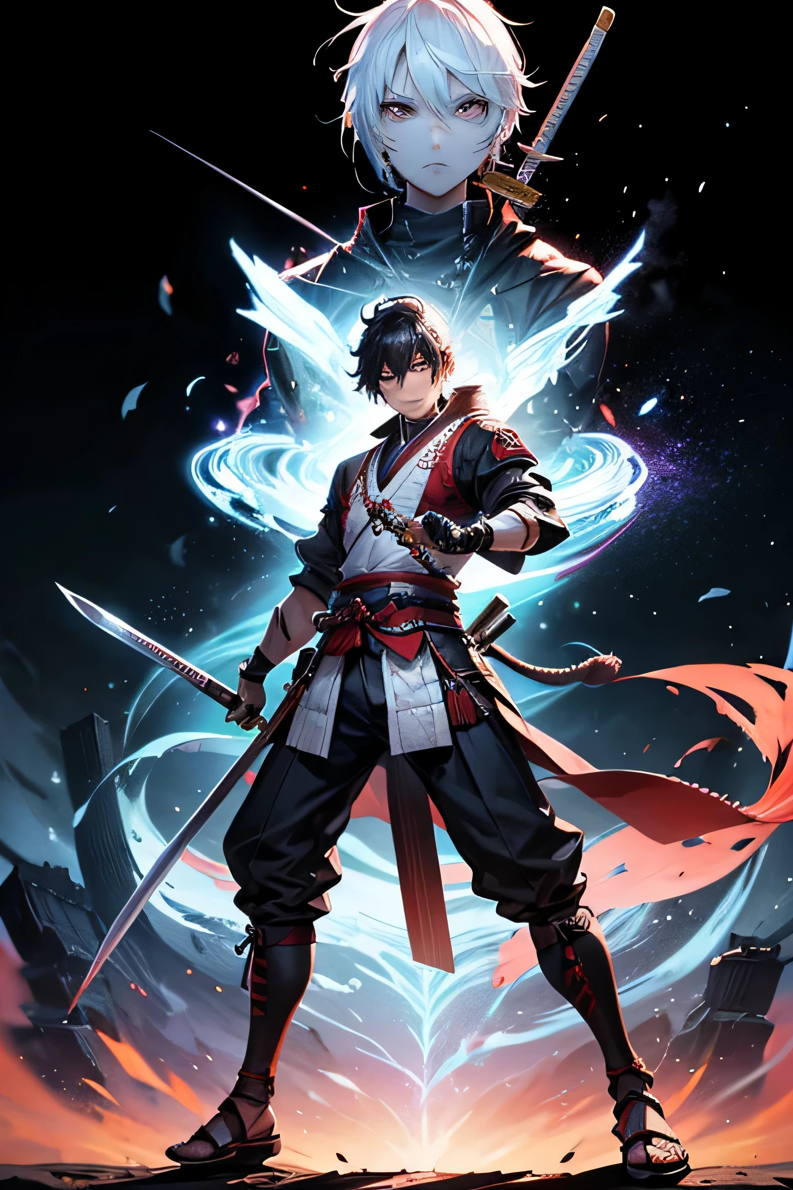 male、warrior、posture、nice、Fight、whole body、Key Visual、Sword without sheath、overlook、stand in honor