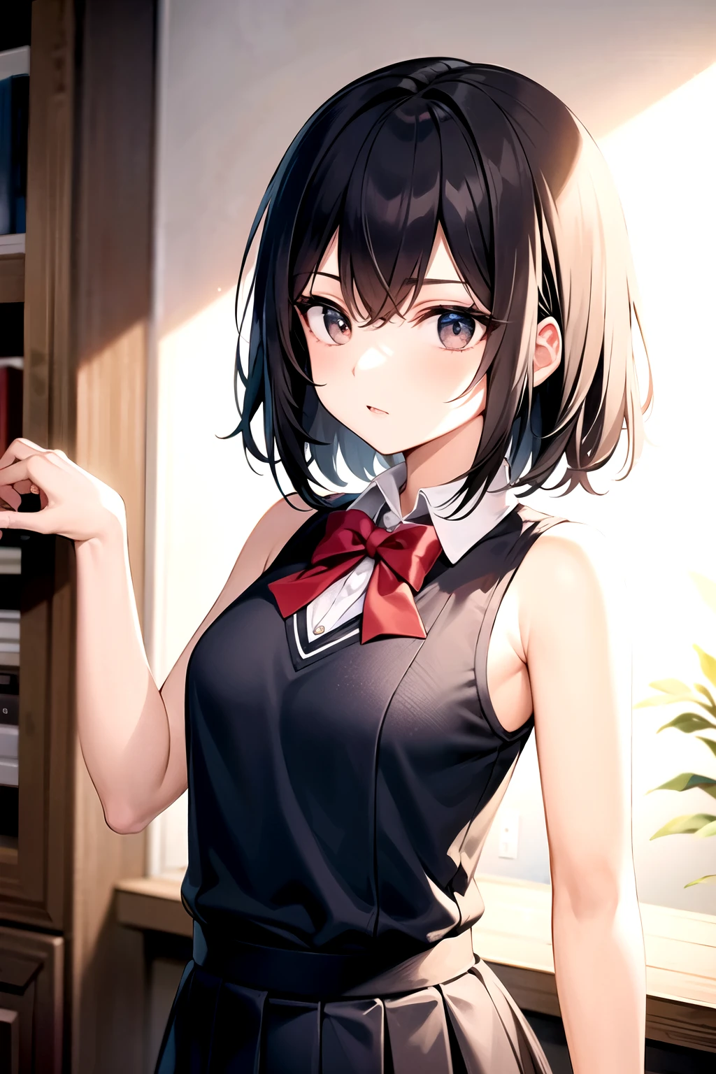 A school girl,sleeveless middy uniform