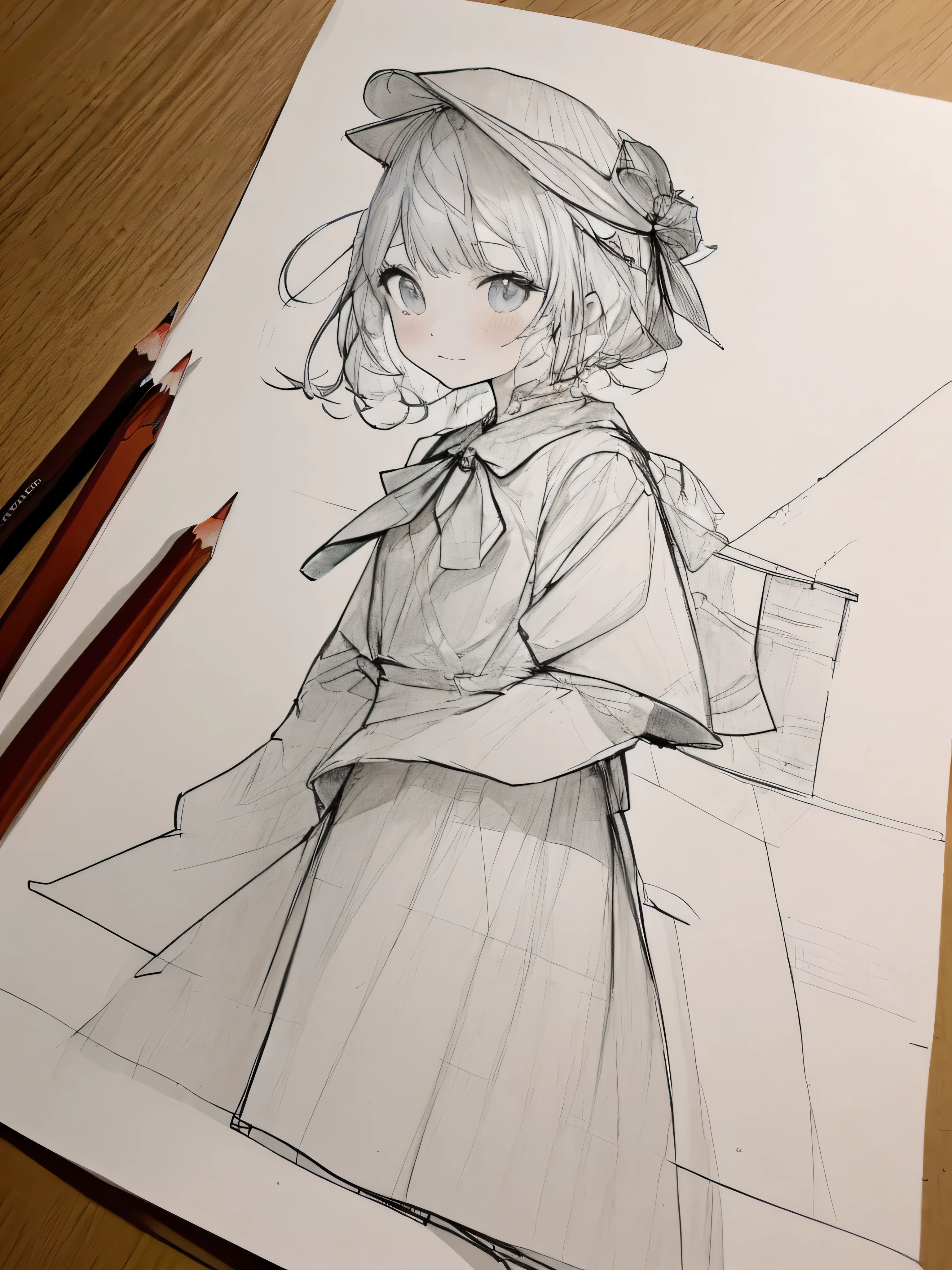 masterpiece,high quality,美しい壁paper,16k,photo taken,sketch, ひだまりsketch,((paper)),paperを持ってください,((paperにビキニ水着の女の子を描く)),pencil,
