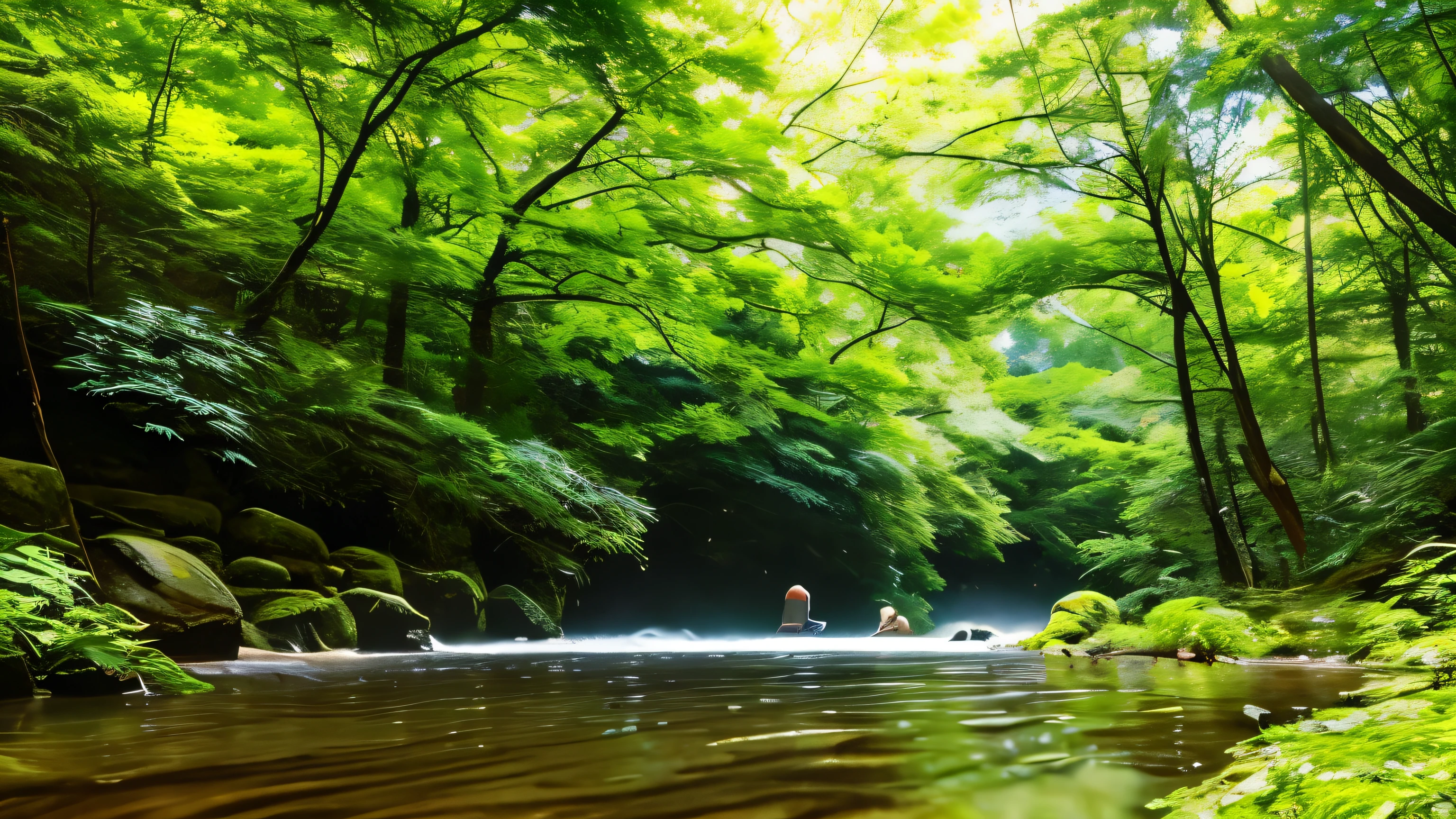 I took a photo of a peaceful moment spent in nature..。wood々Imagine a peaceful landscape bathed in soft morning light.。.。a gentle meandering stream、Surrounded by lush greenery。In the foreground、a person sitting quietly on the shore々、do you meditate?、Perhaps they are simply soaking in the calmness of their surroundings.。The overall atmosphere is calm and connected to the natural world.、Highlights the beauty and serenity of outdoor moments。






