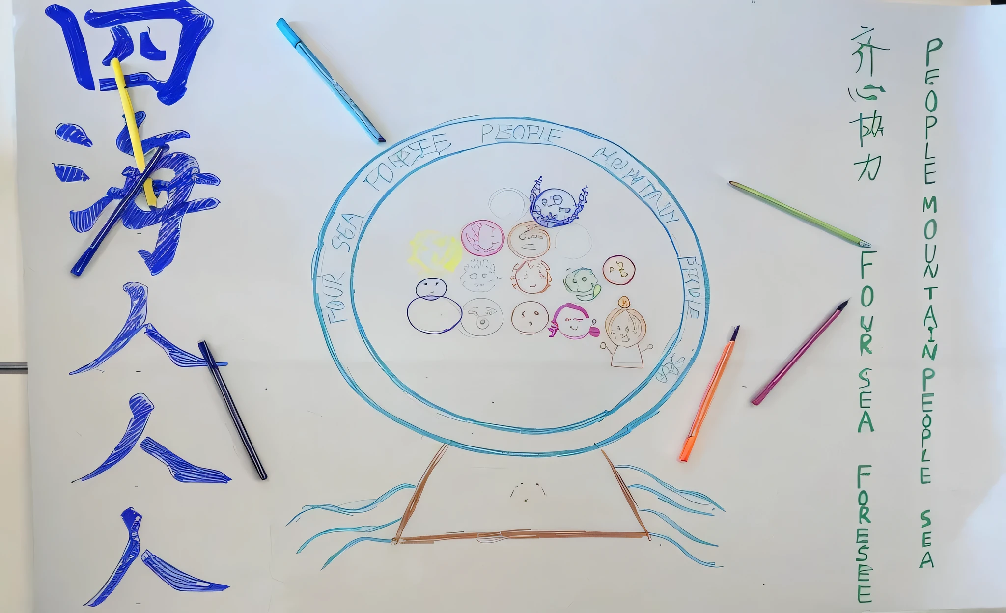 Inside the circle is the Q version of the character'avatar,The base is a mountain,The circle is the sun