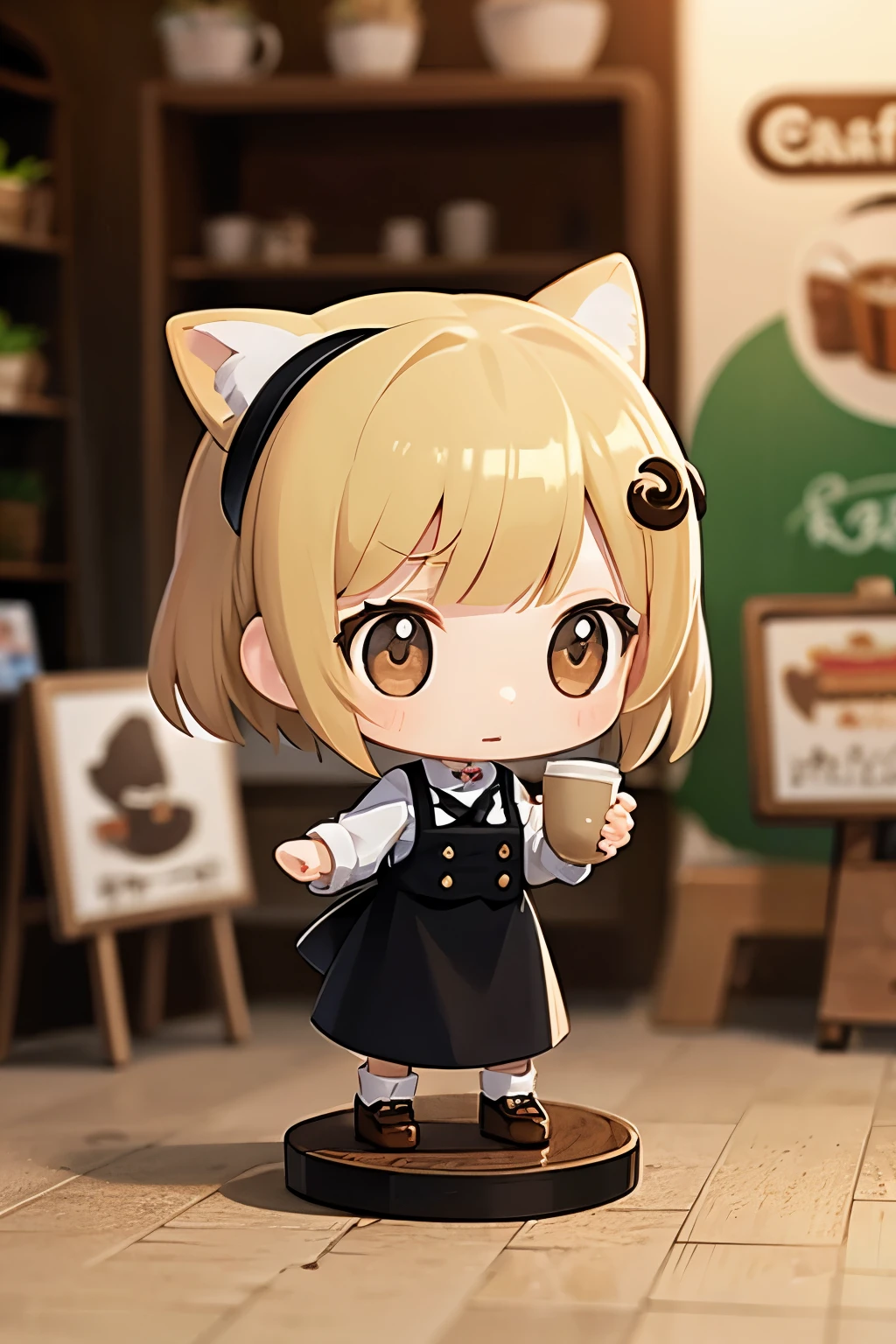 Photoreal、Chibi girl surprised to see artistic cafe latte art