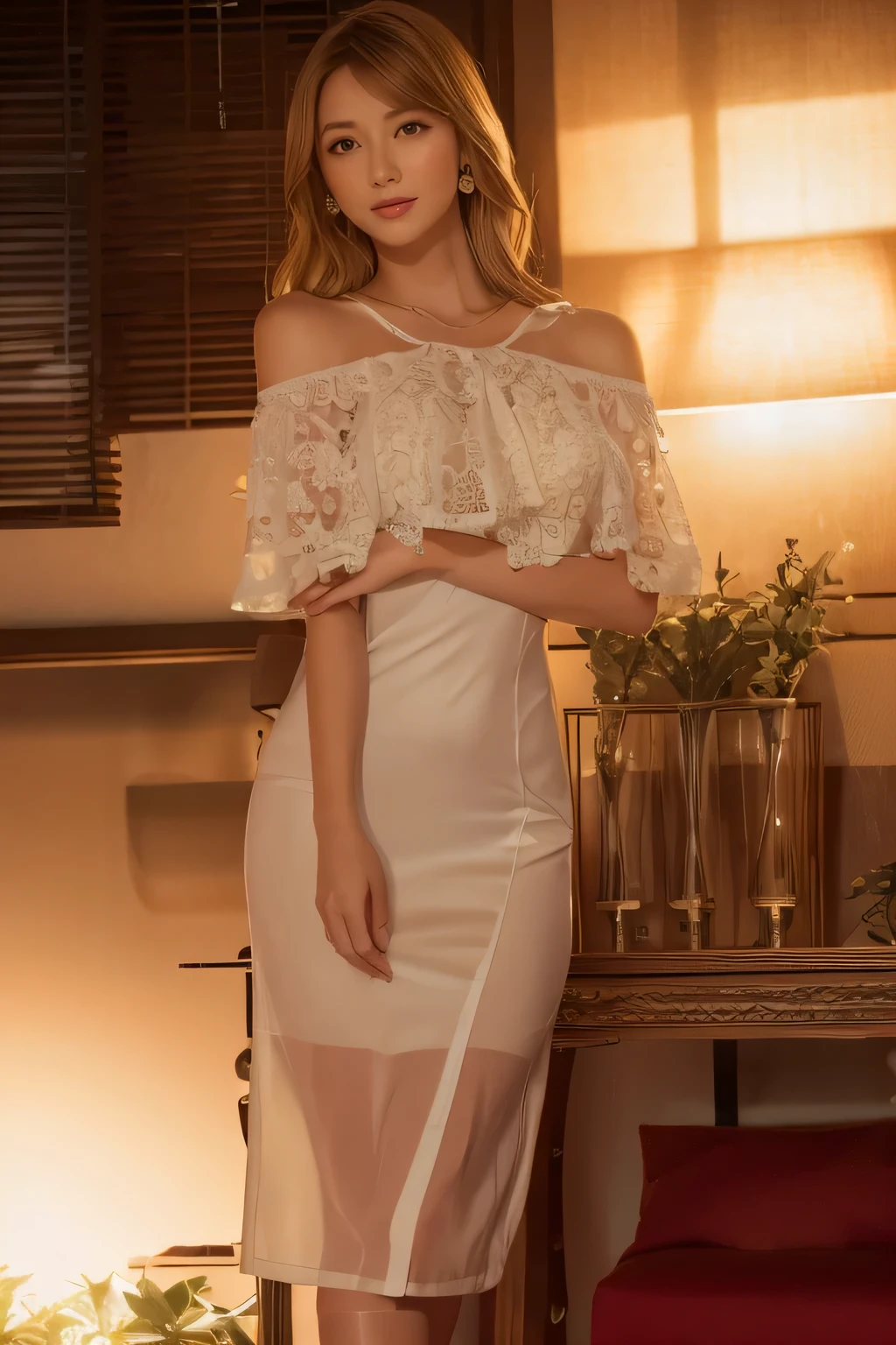 party dress,tiered dress, ((Bare shoulders)), ((Full breasts)), ((The skirt is short)), ((Sexy legs)), ((whole body)), Practical, Fashion girl, Red lips, Mature women, Exquisite makeup, big eyes, beautiful, (best quality, masterpiece:1.2), Ultra Detailed, (Practical:1.37), ((Random scenes, Random shooting angles)), ((Sexy long legs)), Young and energetic, Charming model, (Delicateeyes, Delicate lips), Show a bright smile, Create stunning girl images, warm color, Very high color saturation, Official Art, Extremely detailed CG, Unity 8K Wallpaper, (High Dynamic Range :1.4), (Movie atmosphere),(Soft colors), (Natural skin texture, ultra-Practical, Soft Light, sharp),(Very detailed), night, moonlight