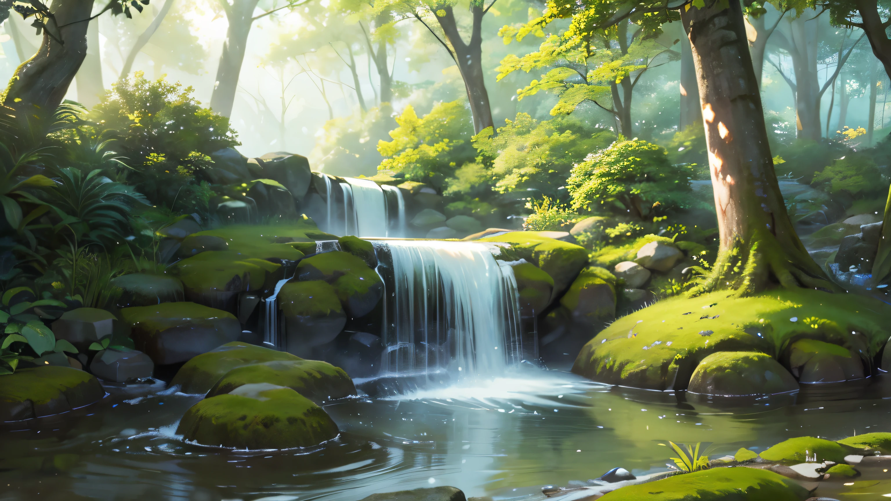 I took a photo of a peaceful moment spent in nature..。wood々Imagine a peaceful landscape bathed in soft morning light.。.。a gentle meandering stream、Surrounded by lush greenery。In the foreground、a person sitting quietly on the shore々、do you meditate?、Perhaps they are simply soaking in the calmness of their surroundings.。The overall atmosphere is calm and connected to the natural world.、Highlights the beauty and serenity of outdoor moments。







